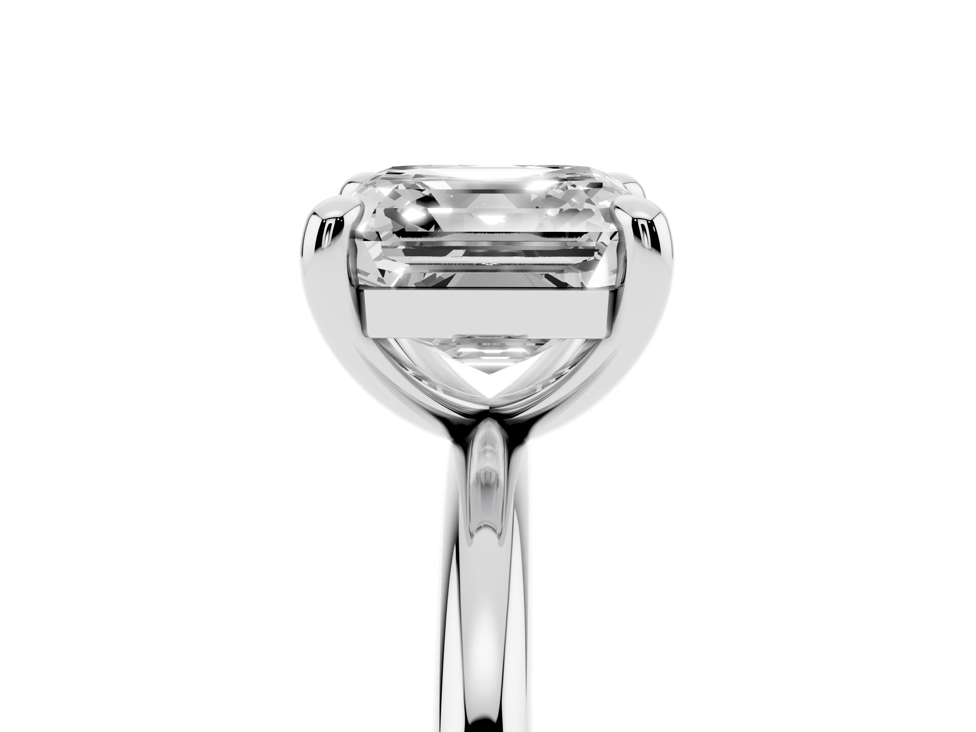 Asscher Cut Diamond Solitaire Ring Set in White gold with Prong Setting on a Polished Plain Band