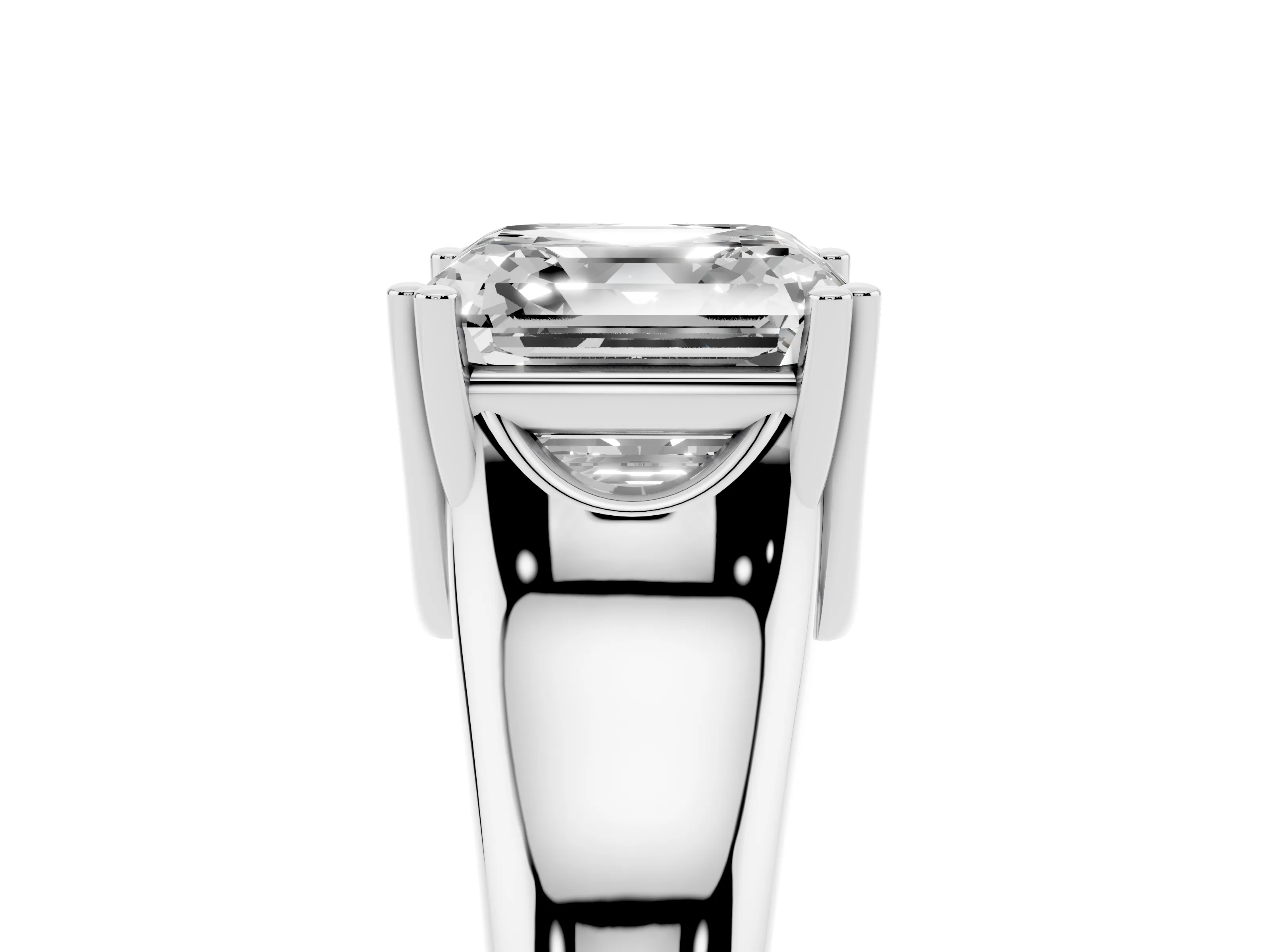 Asscher Cut Diamond Solitaire Ring Set in White gold with Wide Band and Prong Setting