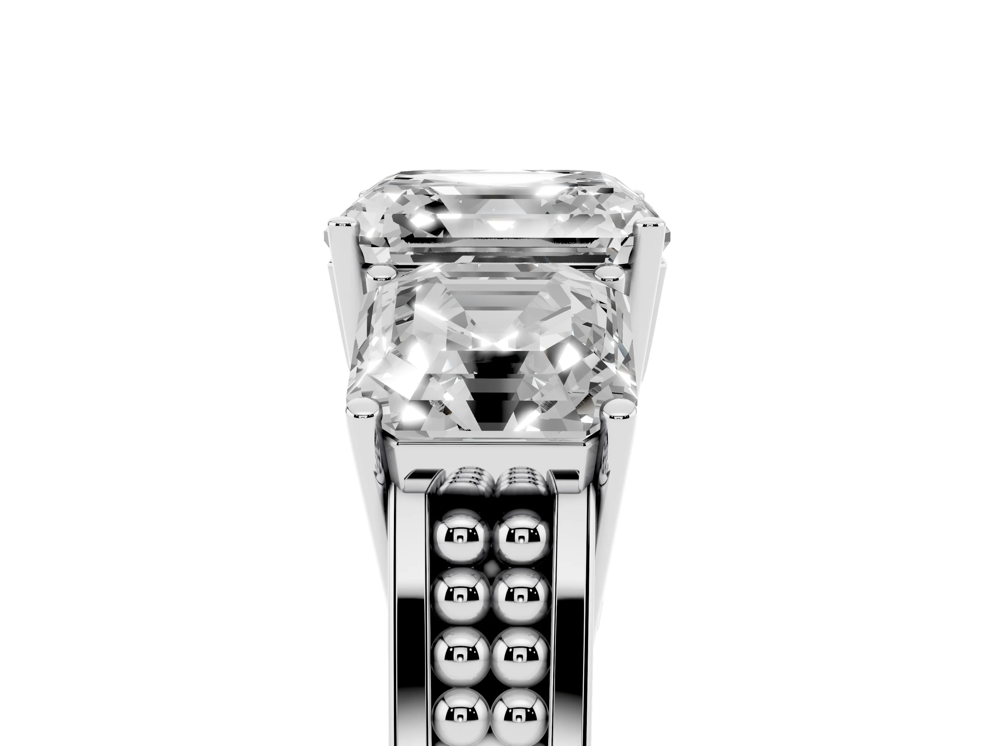 Asscher Cut Diamond Three-Stone Ring Set in White gold with Textured Band