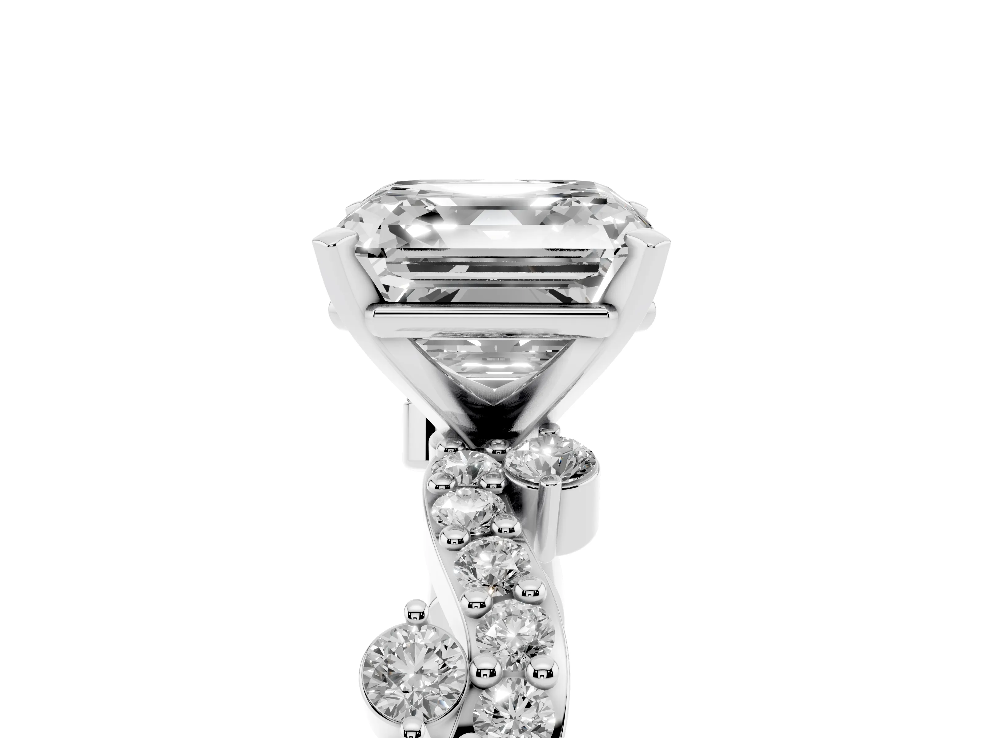 Asscher Cut Diamond Solitaire Twisted Band Set in Silver with Pavé Setting