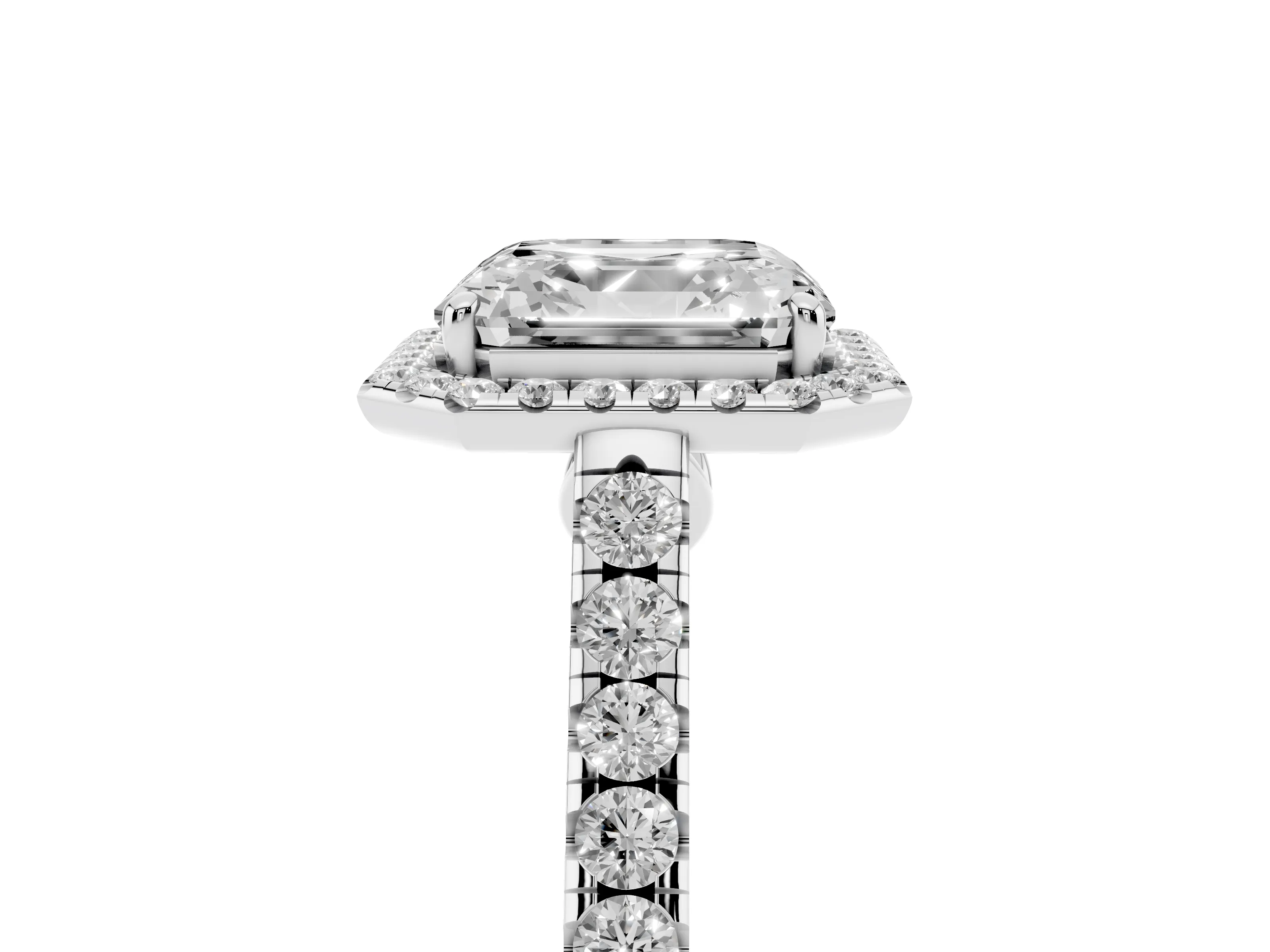 Asscher Cut Diamond Halo Pavé Engagement Ring Set in White gold with Prong Setting