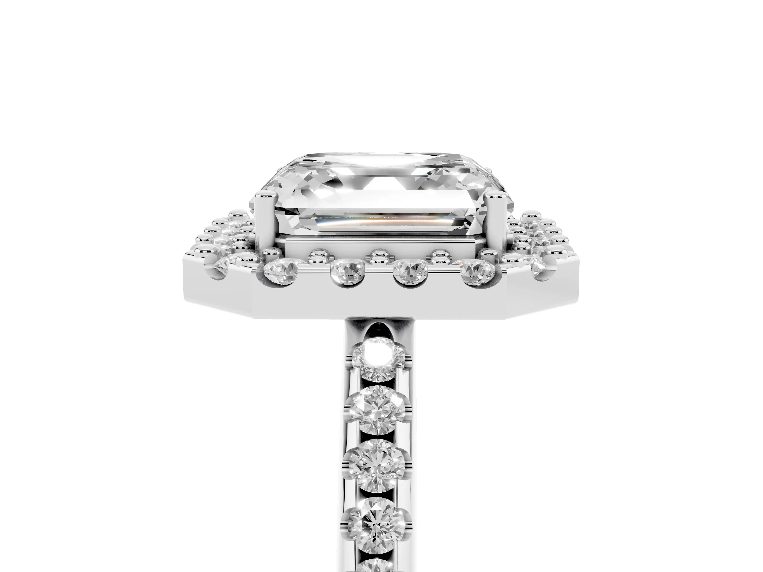 Asscher Cut Diamond Pavé Halo Ring Set in Platinum with Prong Setting