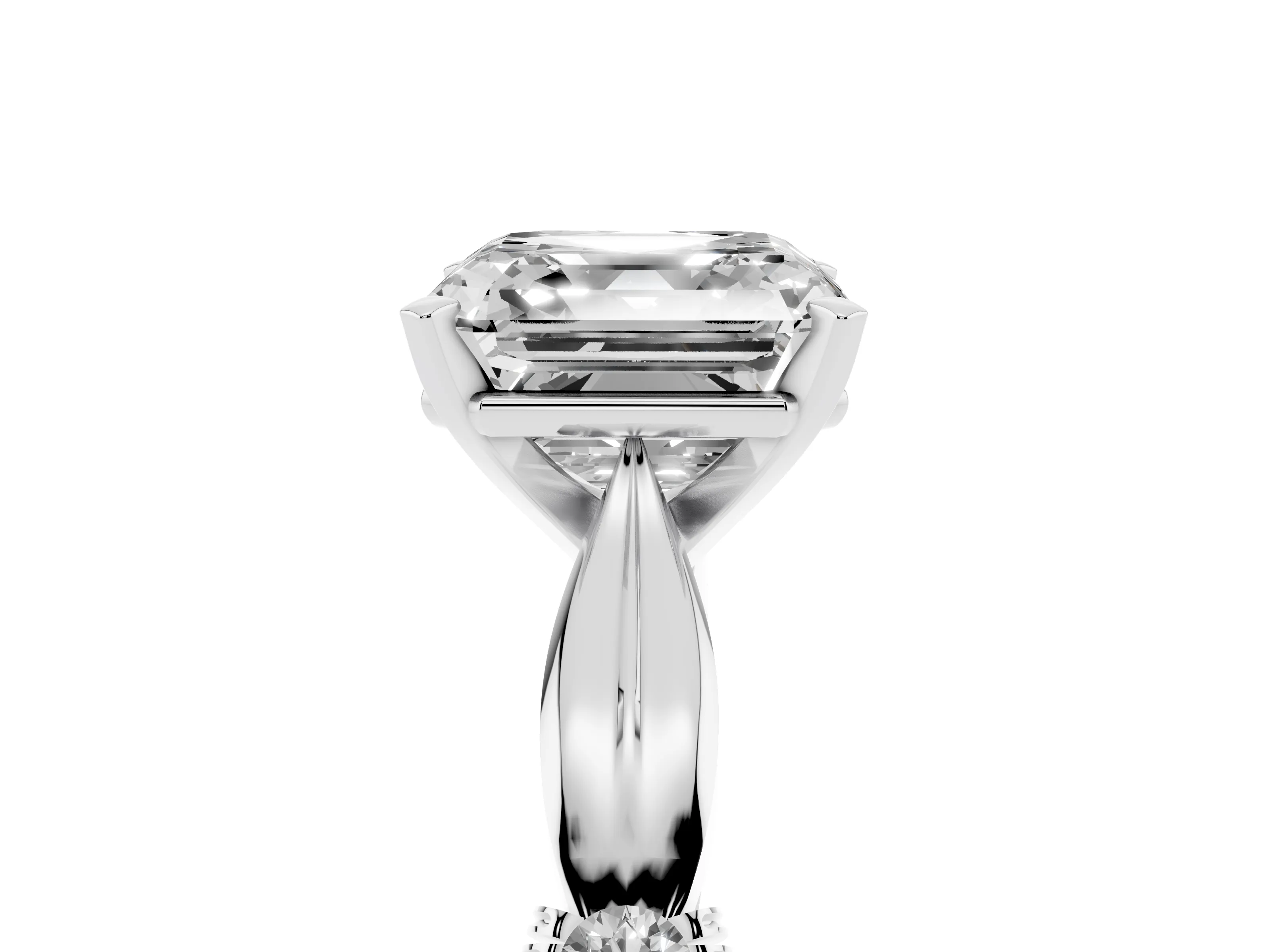 Asscher Cut Diamond Solitaire Twisted Band Ring Set in Platinum with Accent Stones and Prong Setting