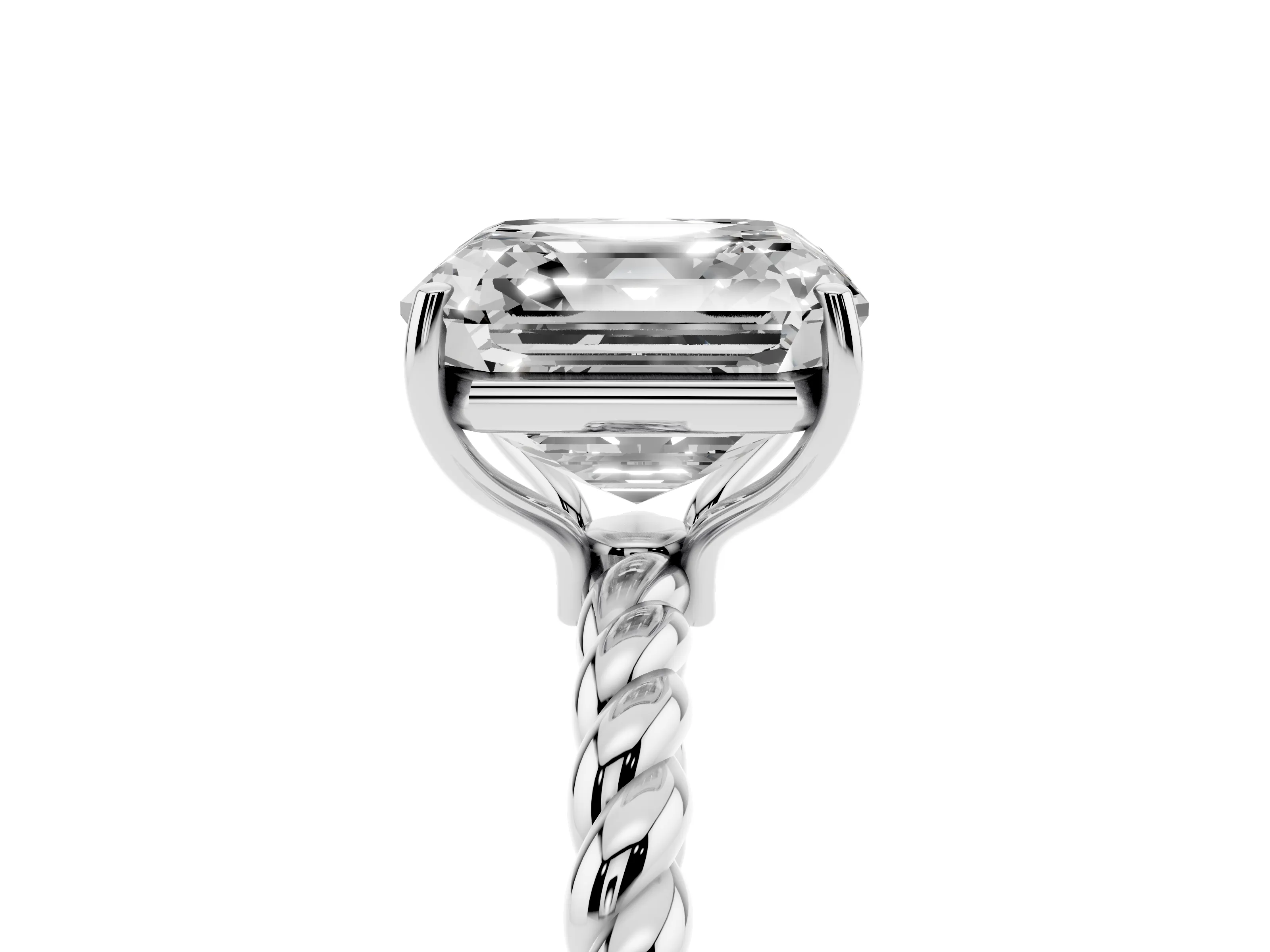 Asscher Cut Diamond Solitaire Ring Set in Platinum with Twist Band and Prong Setting