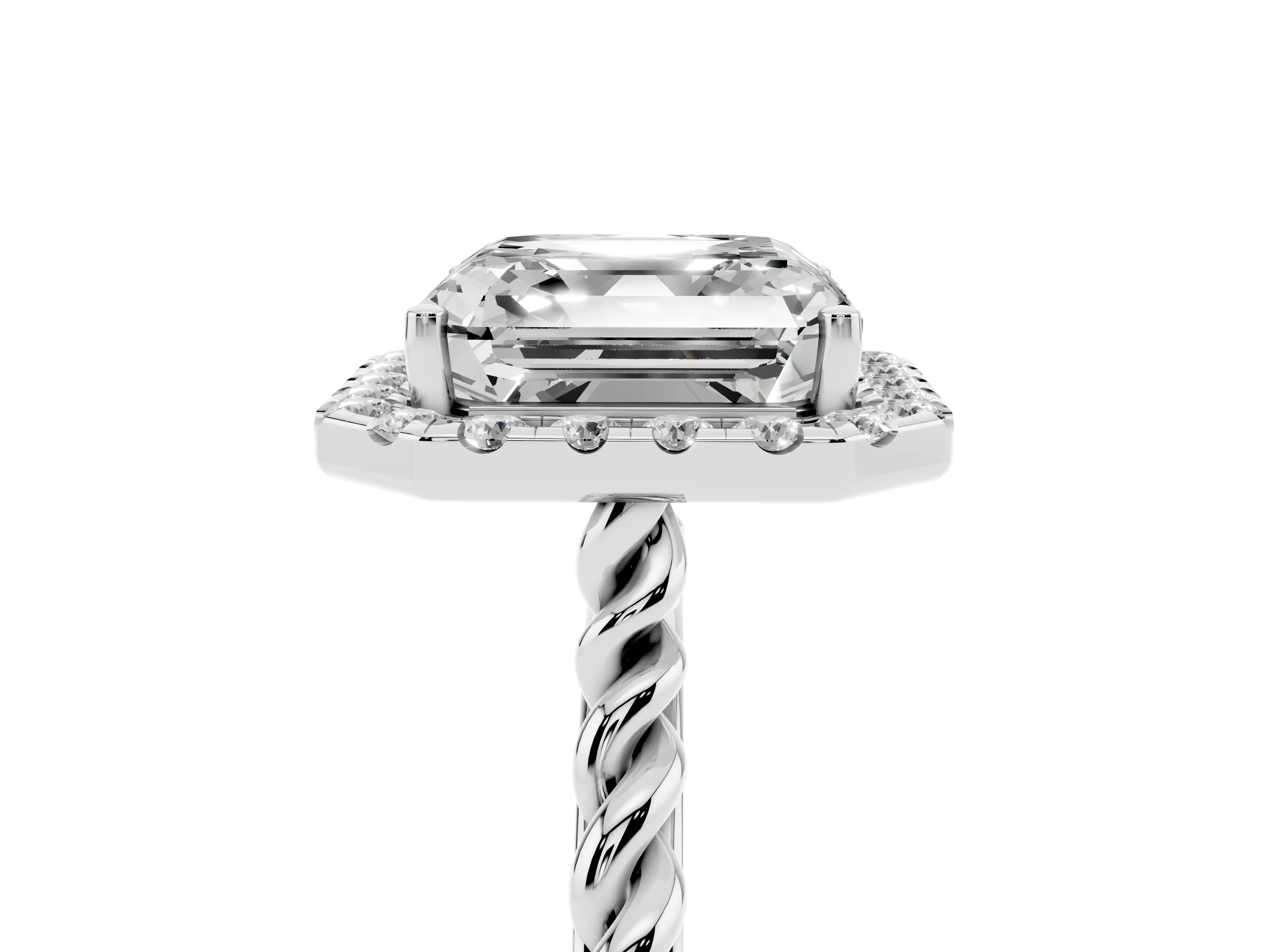 Asscher Cut Diamond Halo Ring Set in Silver with Plain Twisted Band