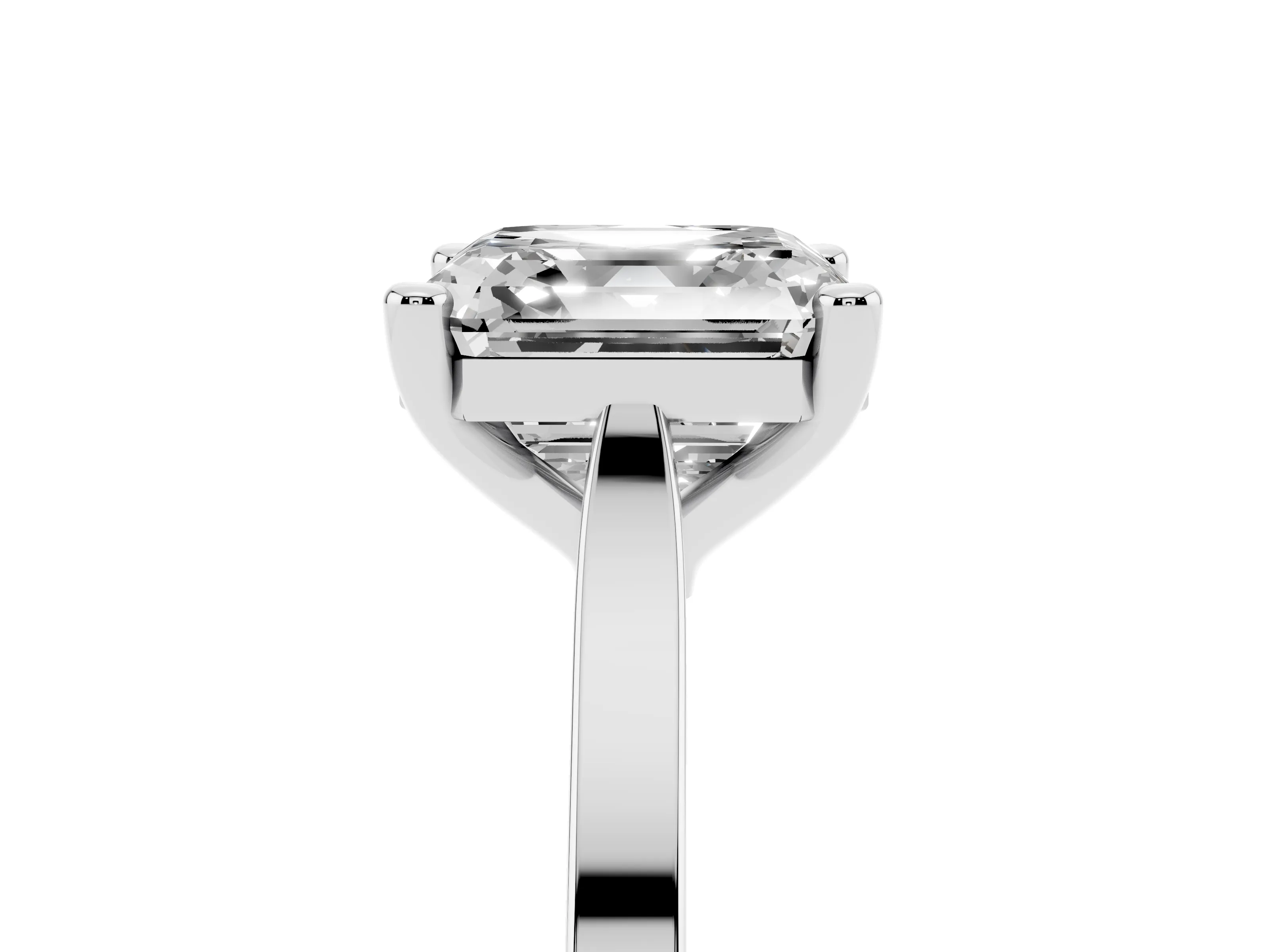 Asscher Cut Diamond Solitaire Ring Set in Platinum with Prong Setting and Tapered Band