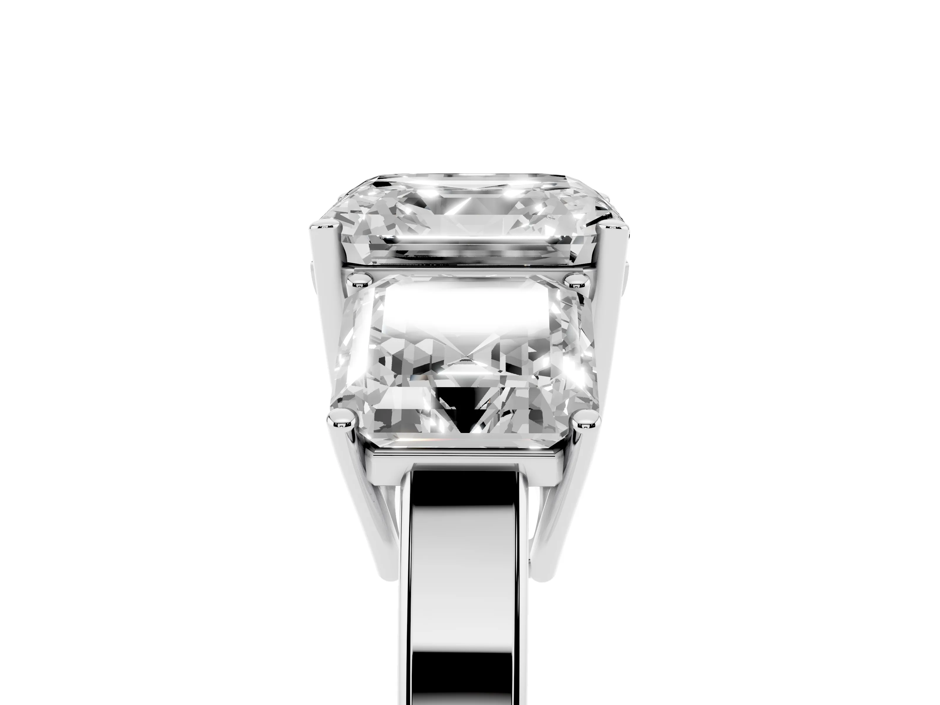 Asscher Cut Diamond Three-Stone Engagement Ring Set in White gold with Flat Band