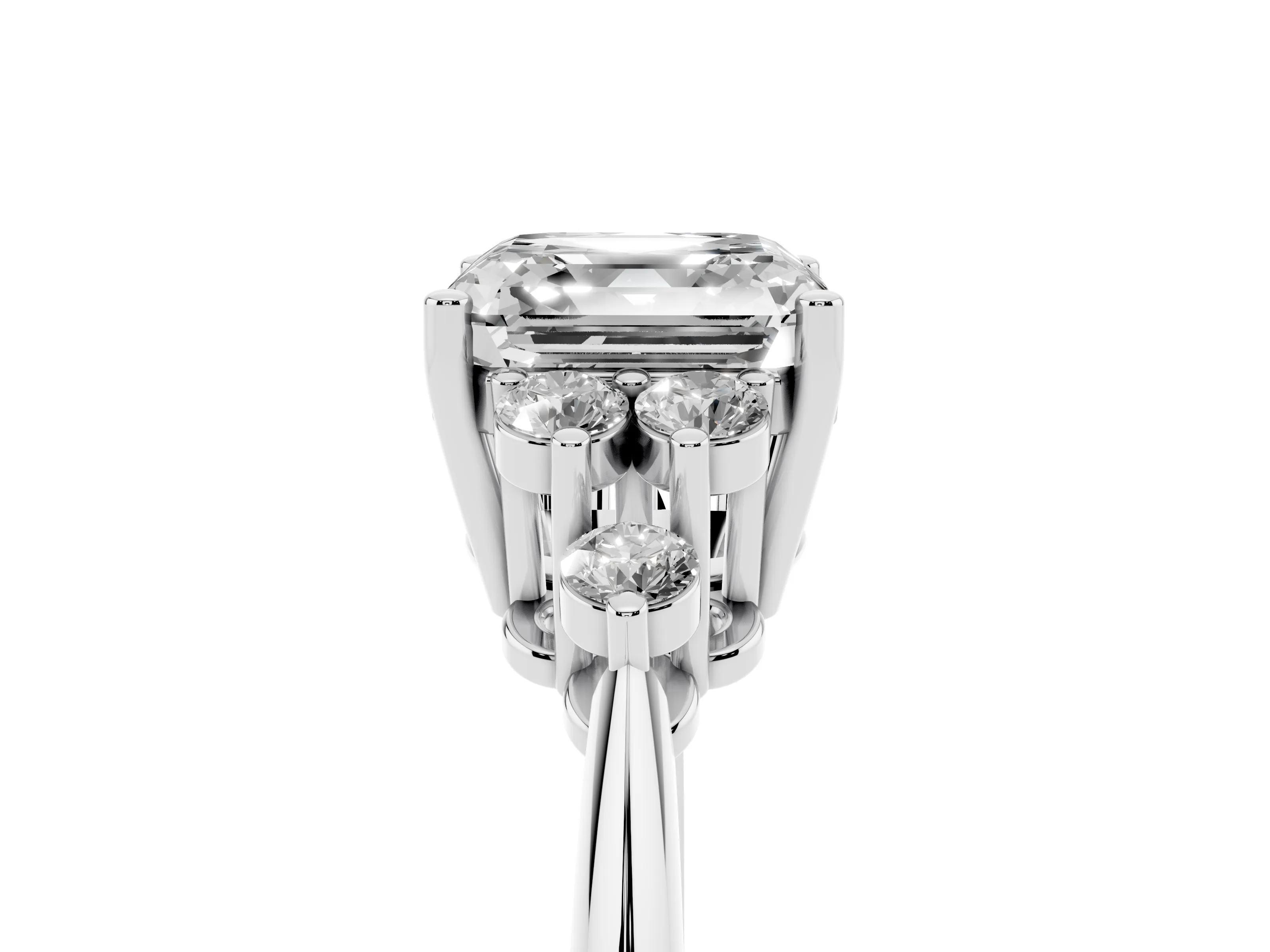 Asscher Cut Diamond Cluster Ring Set in Silver with Plain Band and Prong Setting