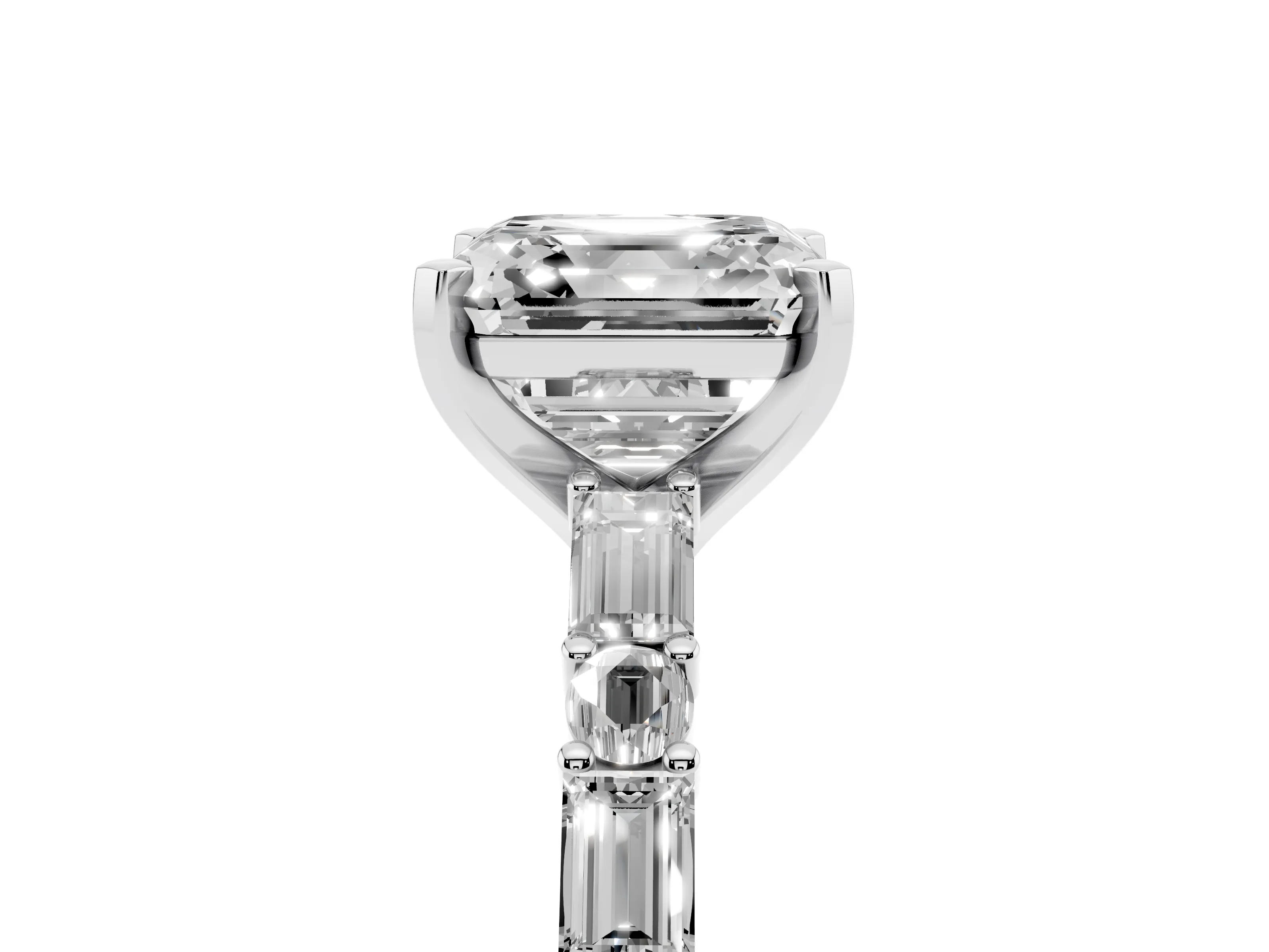 Asscher Cut Diamond Solitaire Set in Silver with Side Baguettes and Channel Set Band