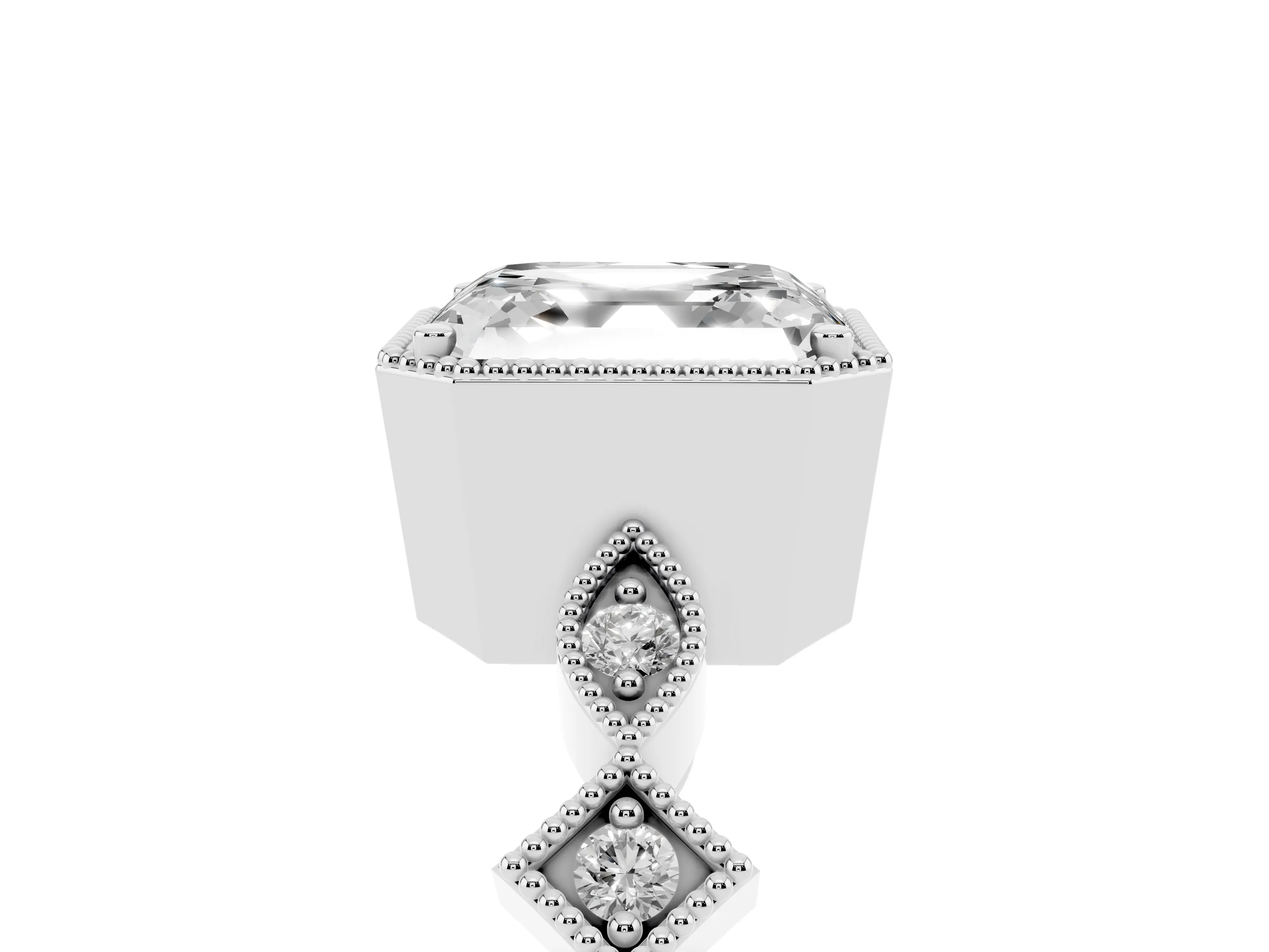 Asscher Cut Diamond Milgrain Marquise Twist Band Ring Set in White gold with Prong Setting