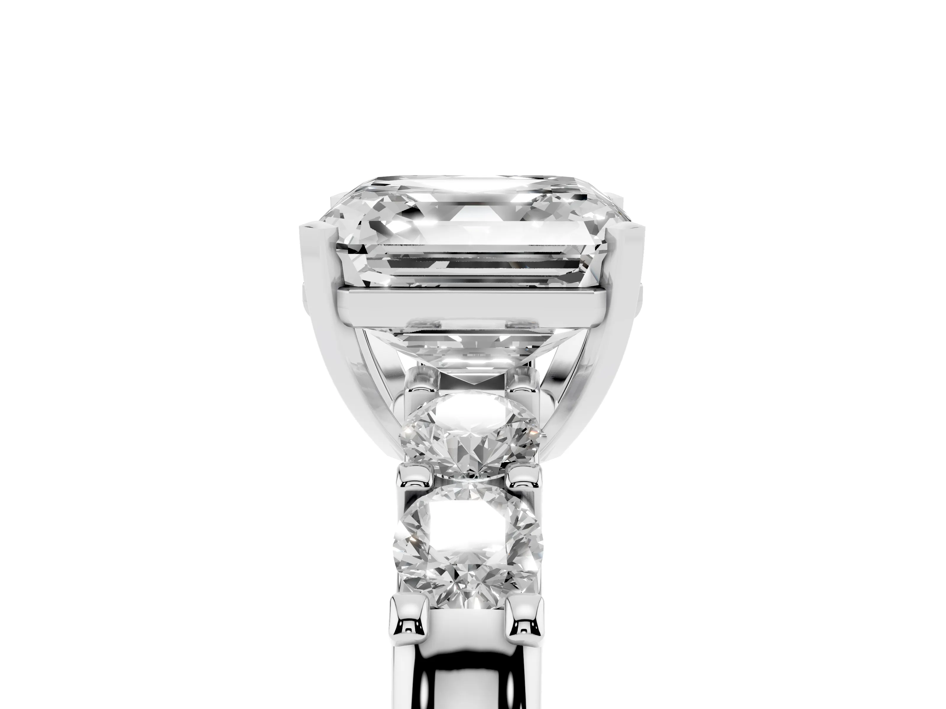 Asscher Cut Diamond Five-Stone Prong Set Engagement Ring Set in Platinum with Channel Band
