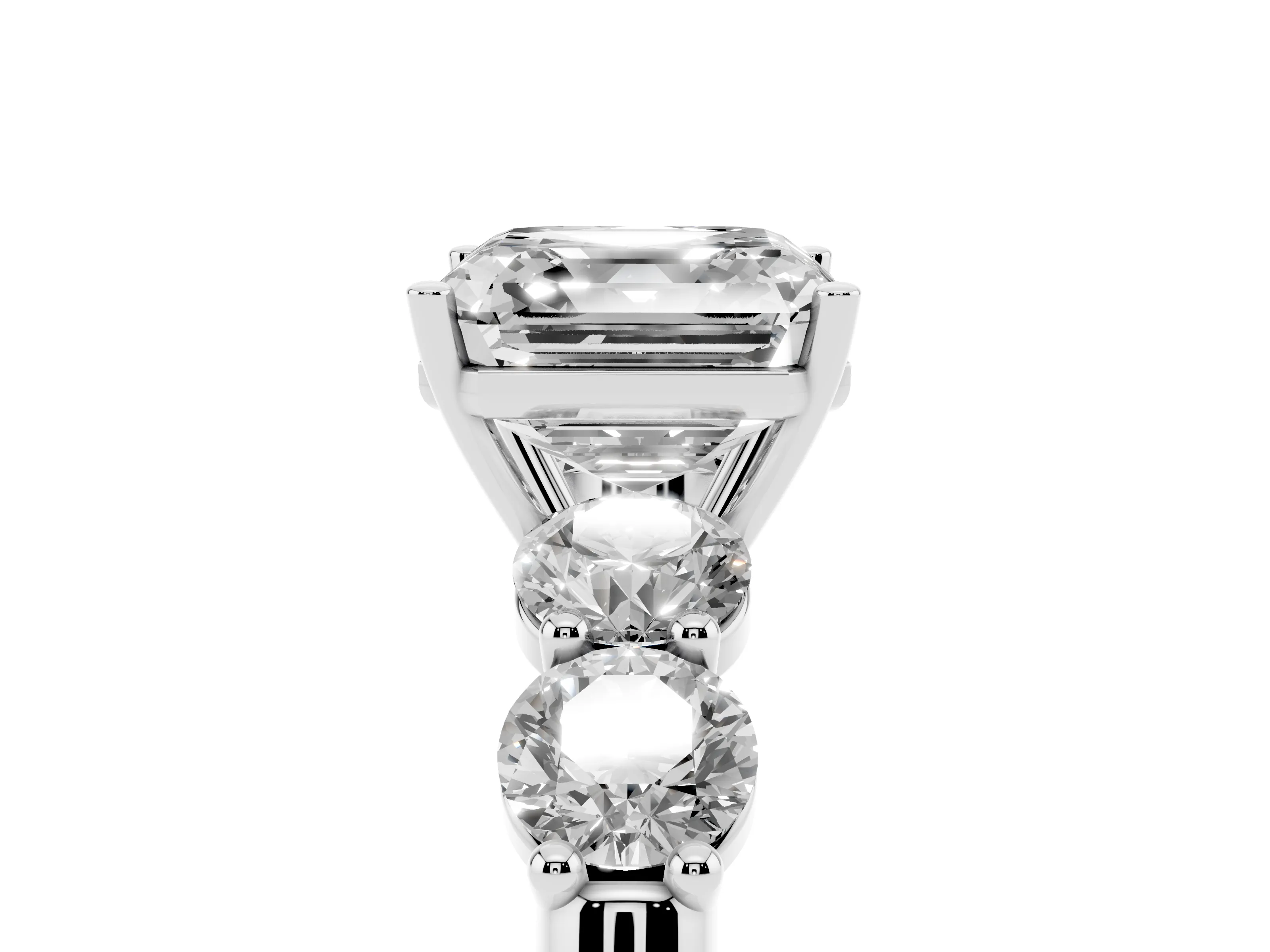 Asscher Cut Diamond Five-Stone Prong Set Ring Set in White gold with Classic Band