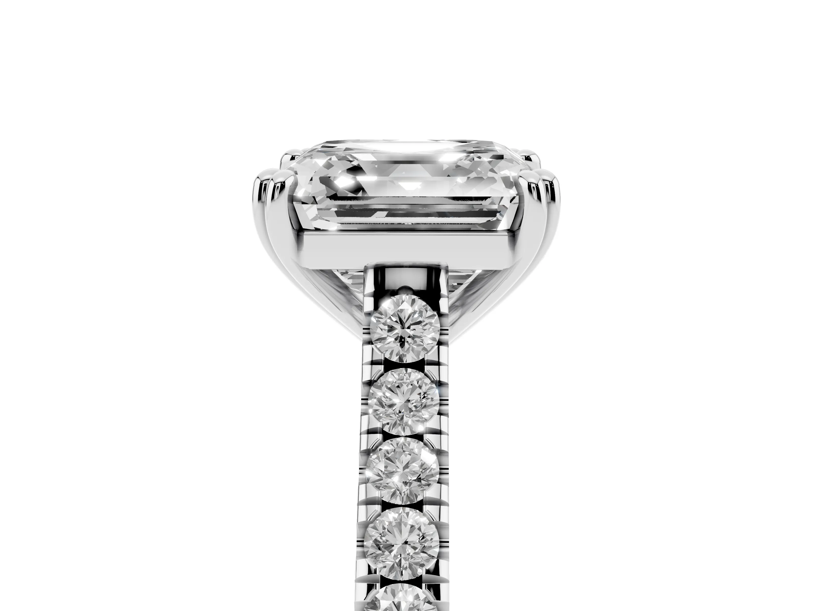 Asscher Cut Diamond Solitaire Engagement Ring Set in Platinum with Pavé Accents and Prong Setting