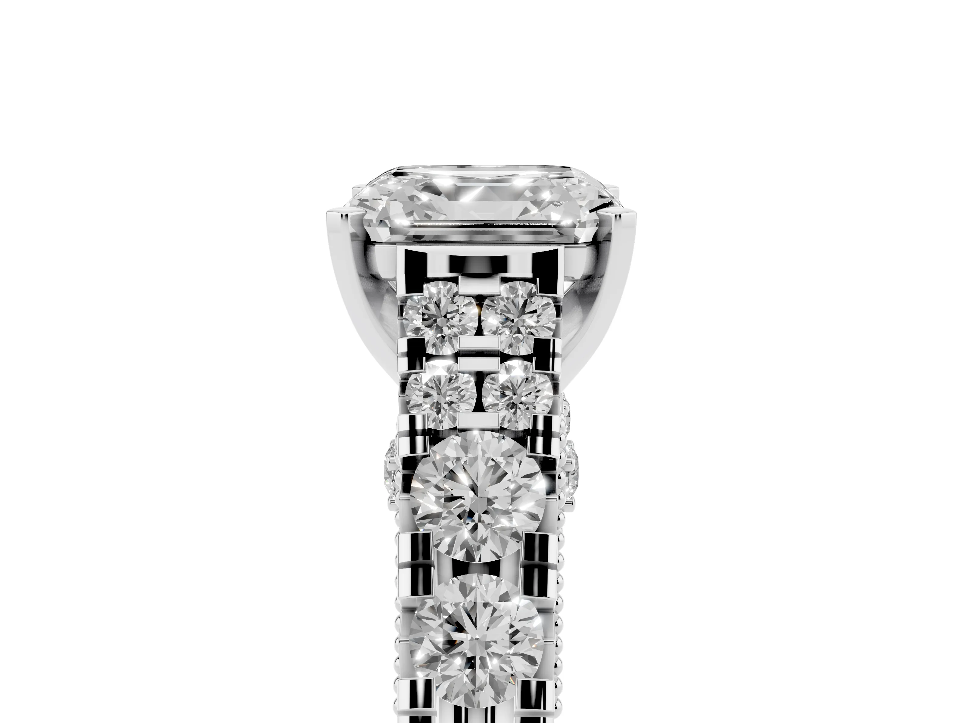 Asscher Cut Diamond Classic Solitaire Ring Set in Platinum with Pavé Band and Prong Setting