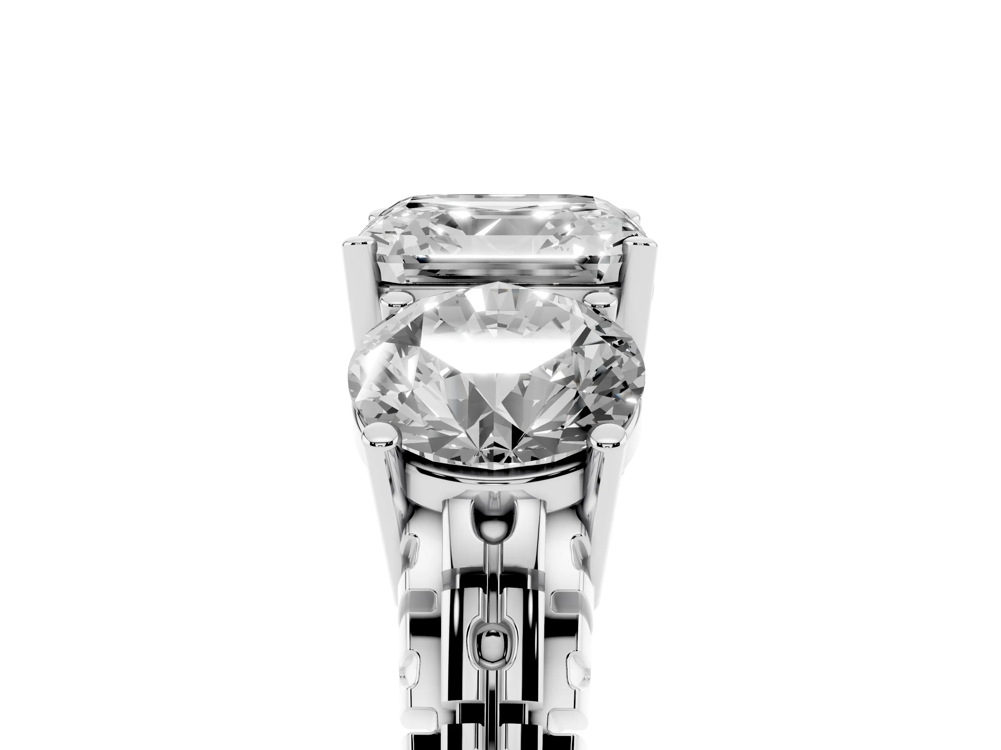 Asscher Cut Diamond Three-Stone Ring Set in Silver with Channel-Set Accent Band