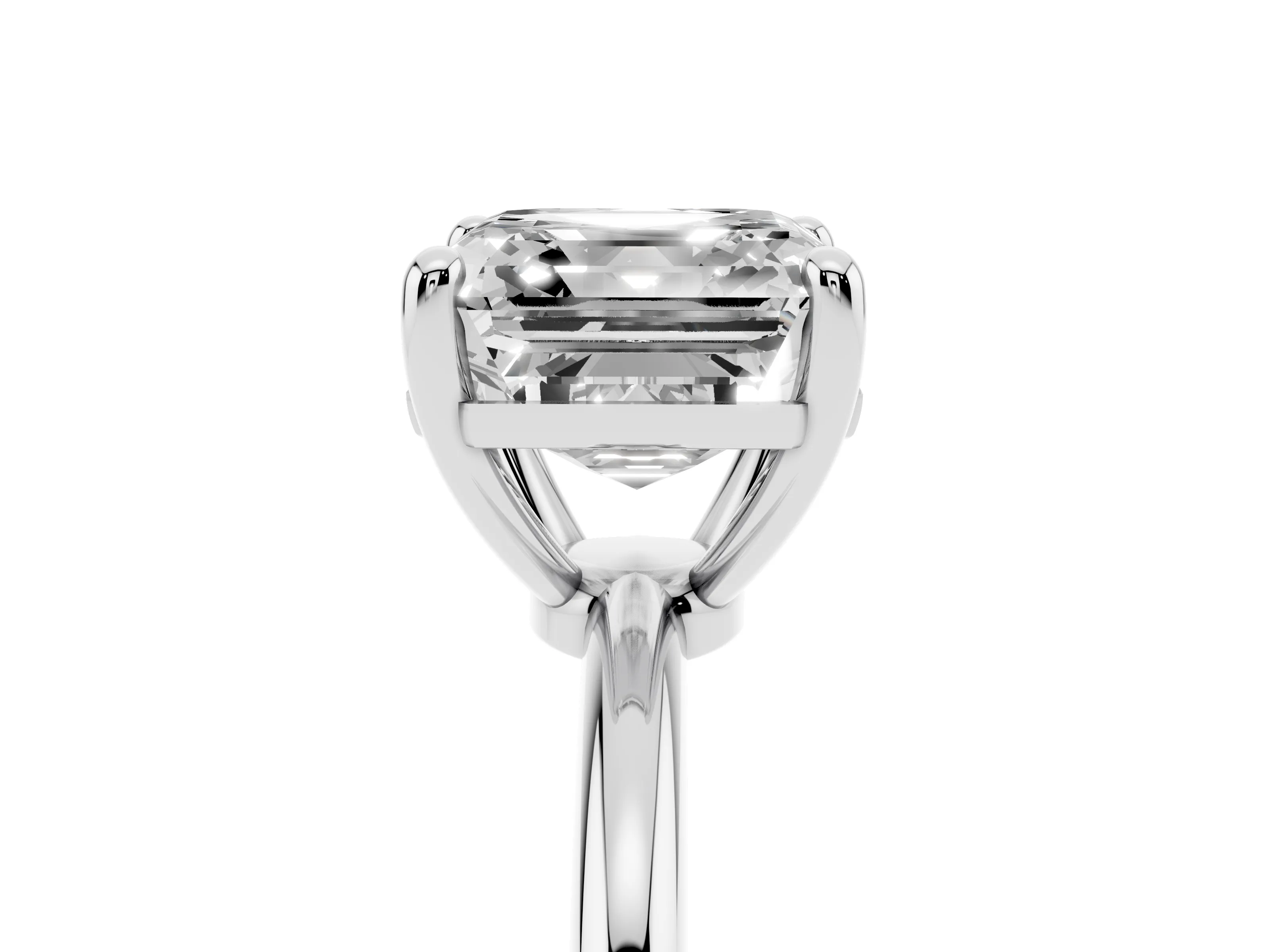 Asscher Cut Diamond Solitaire Ring Set in Silver with Secure Prong Setting on a Classic Band