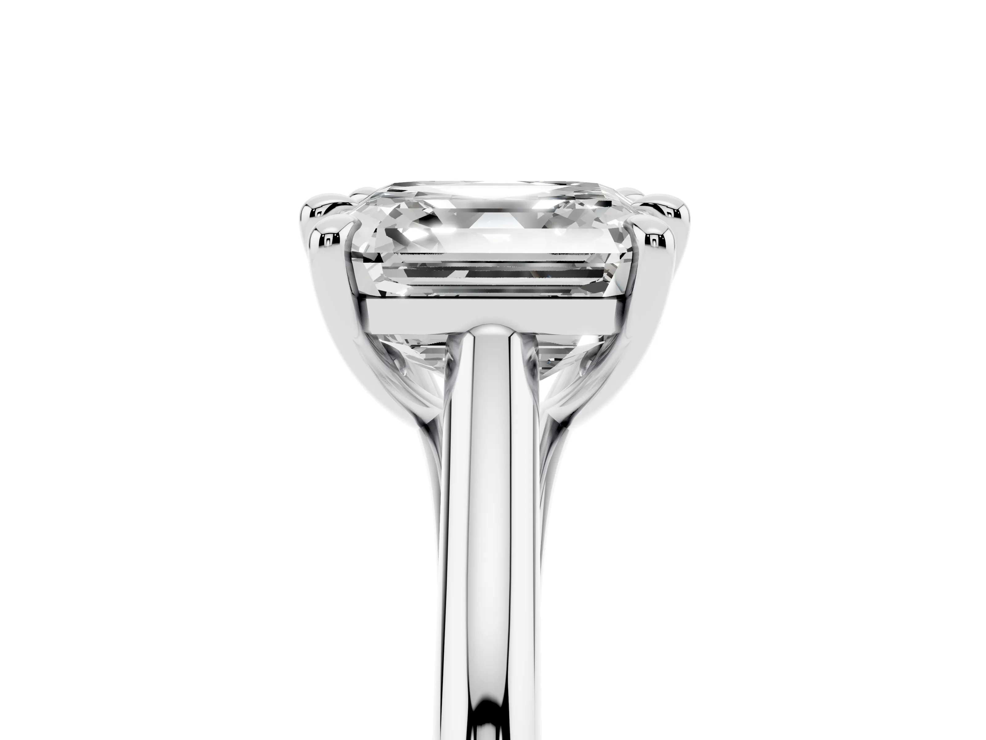 Asscher Cut Diamond Solitaire Engagement Ring Set in Platinum with Prong Setting and Plain Classic Band