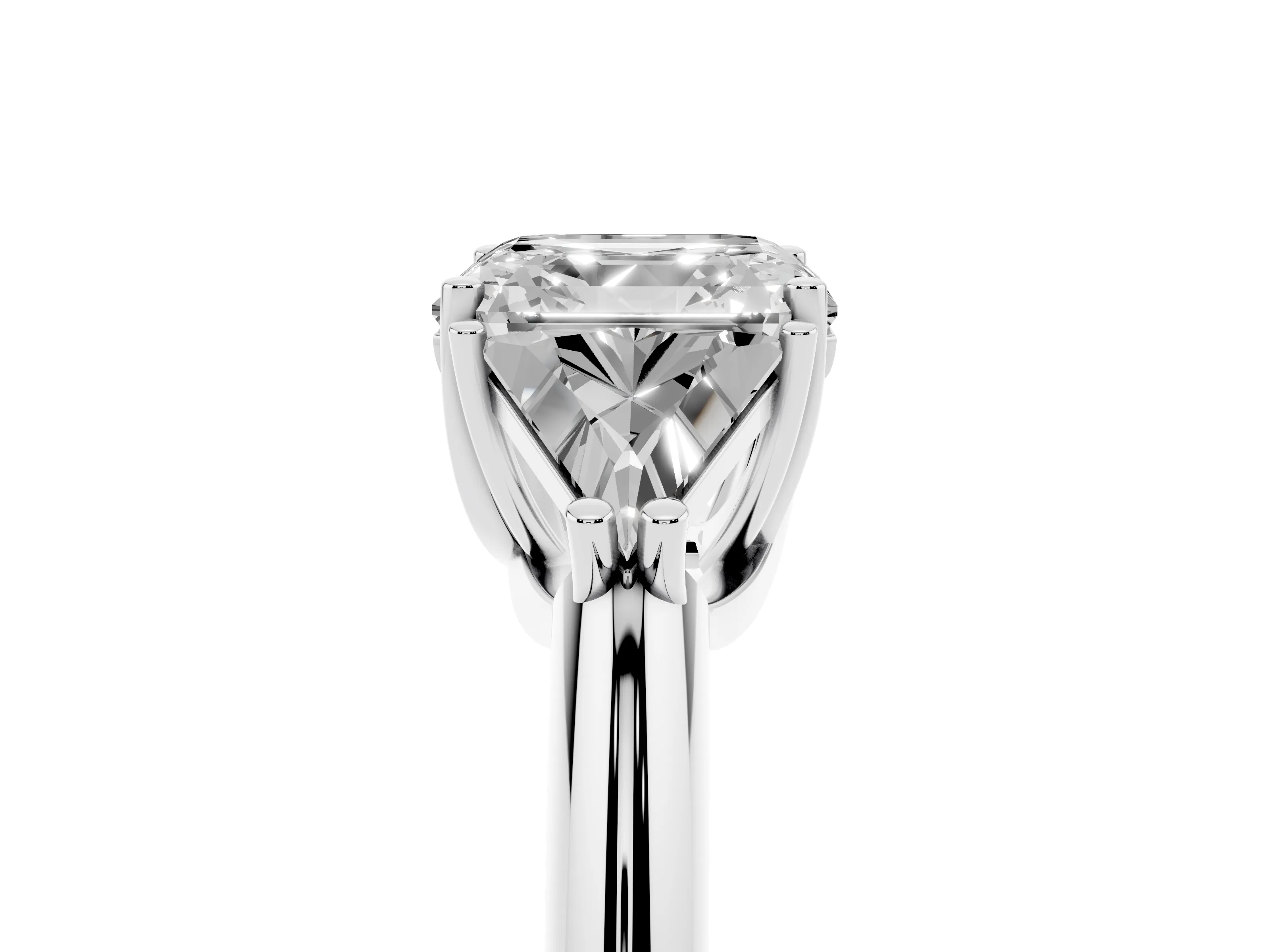 Asscher Cut Diamond Three-Stone Engagement Ring Set in Platinum with Trillion Side Stones