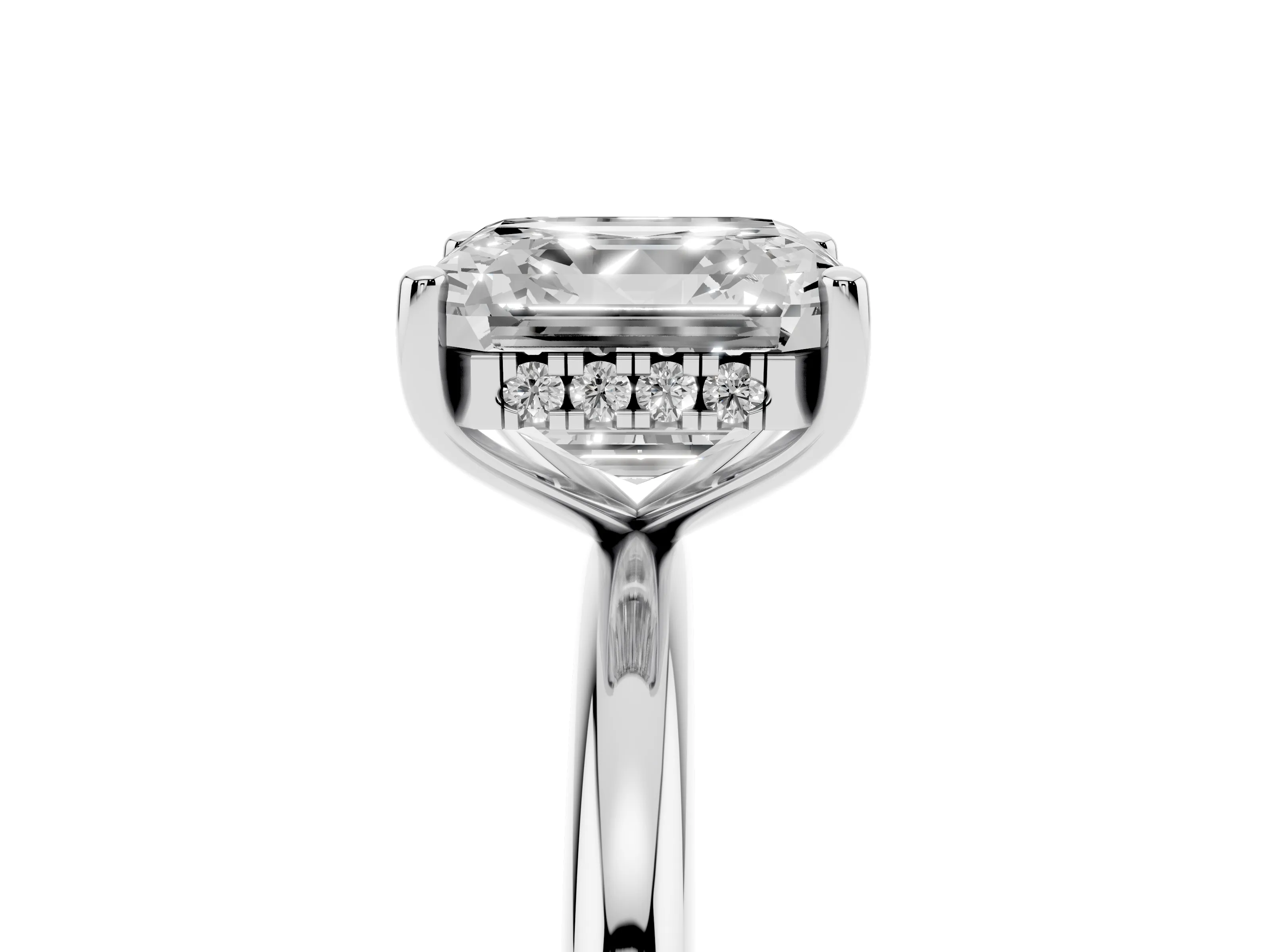 Asscher Cut Diamond Solitaire Engagement Ring Set in White gold with Prong Setting and Polished Band