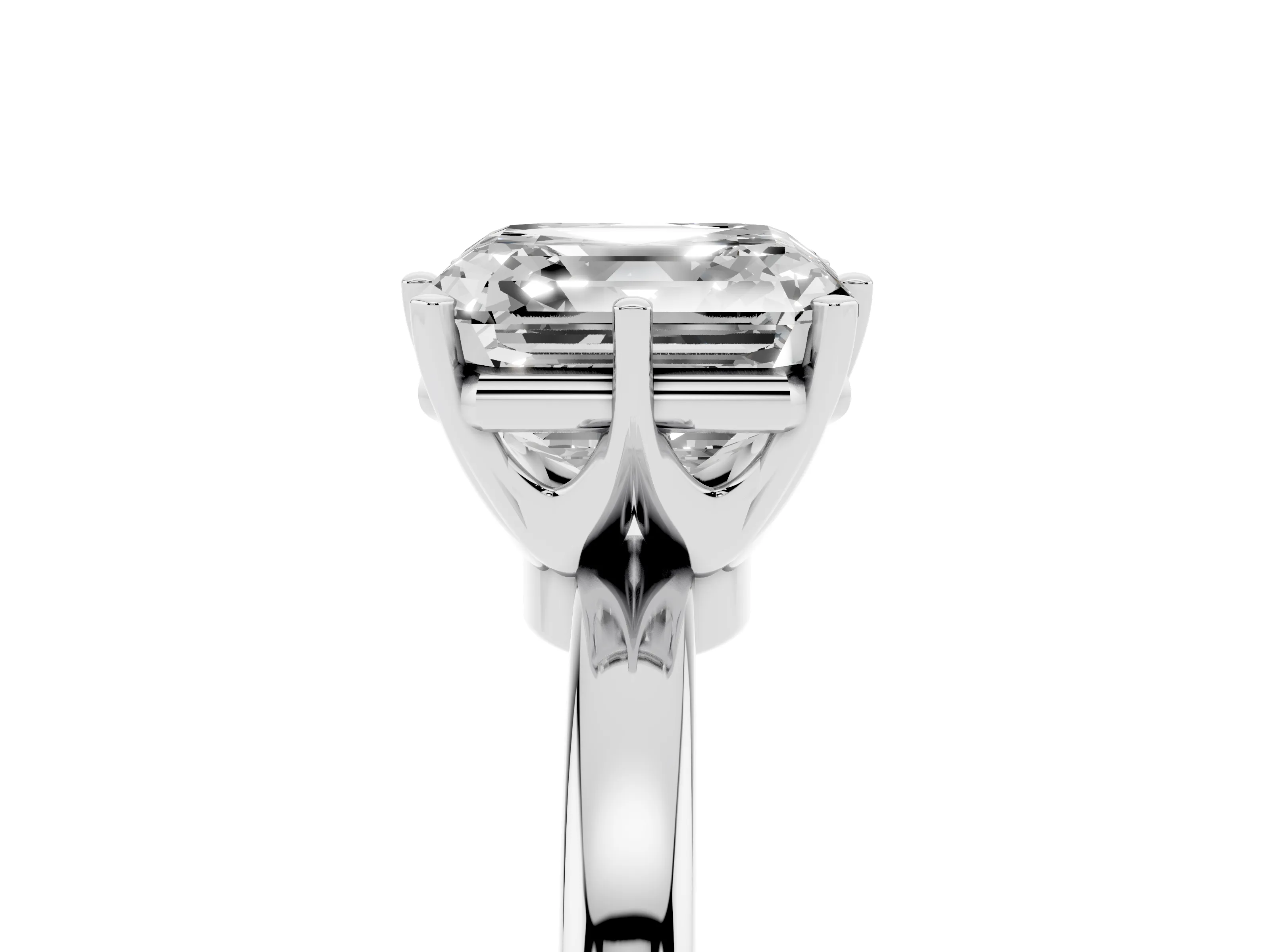 Asscher Cut Diamond Solitaire Ring Set in Platinum with Raised Prong Setting on a Classic Band