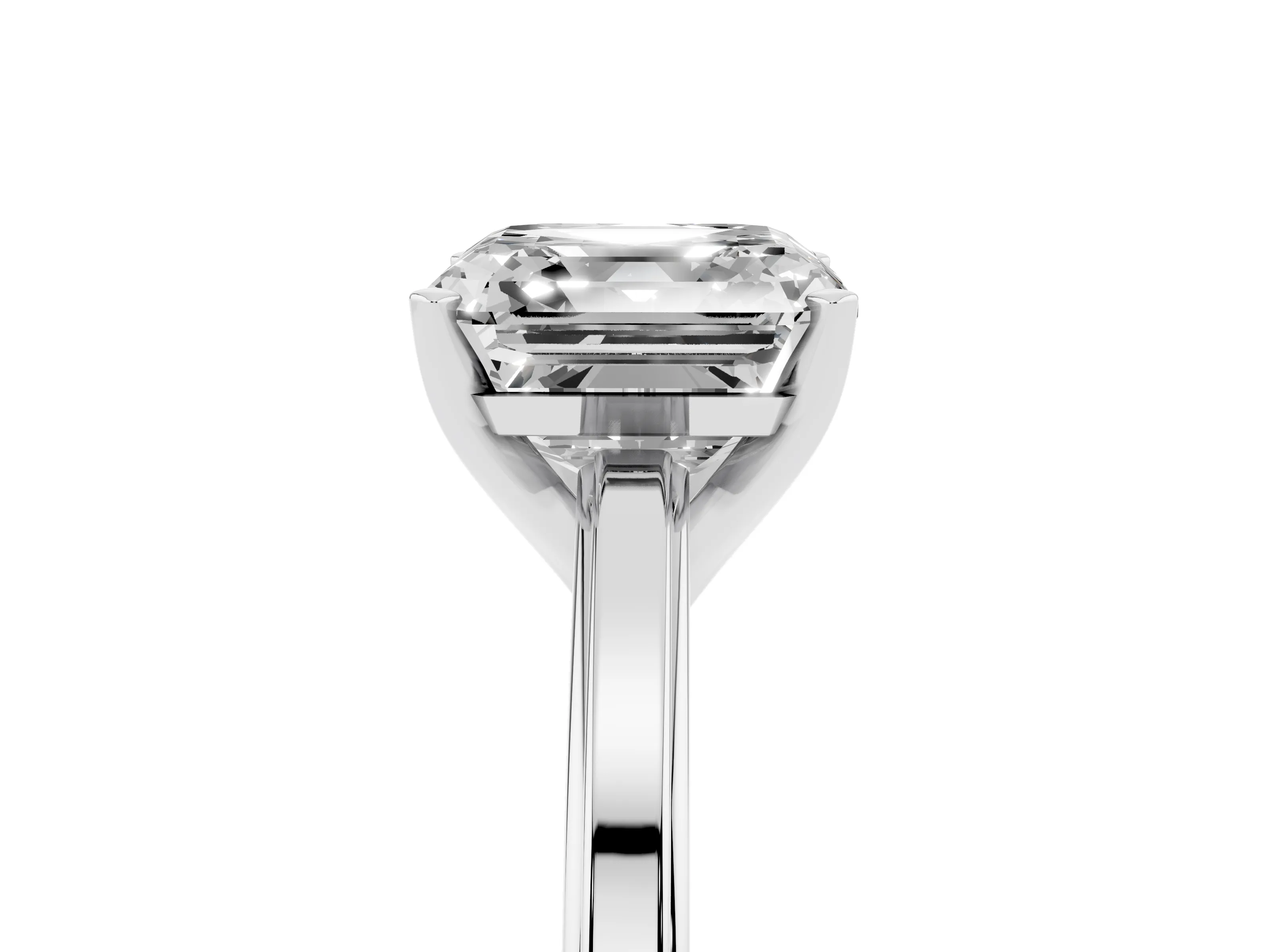 Asscher Cut Diamond Solitaire Ring Set in Platinum with Prong Setting and Classic Band