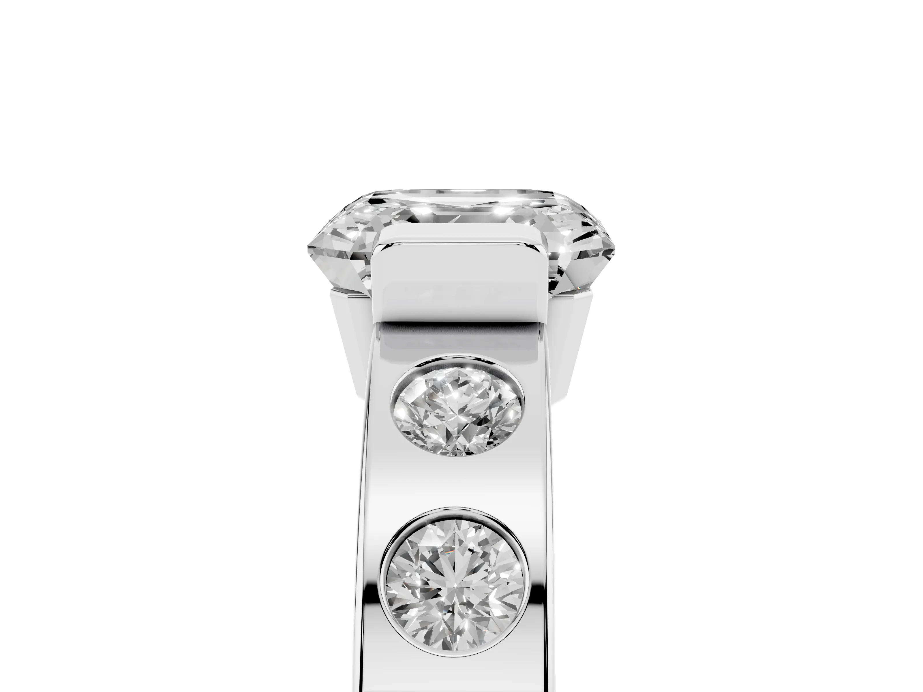 Asscher Cut Diamond Channel-Set Band Ring Set in Silver with Bezel Prong Setting