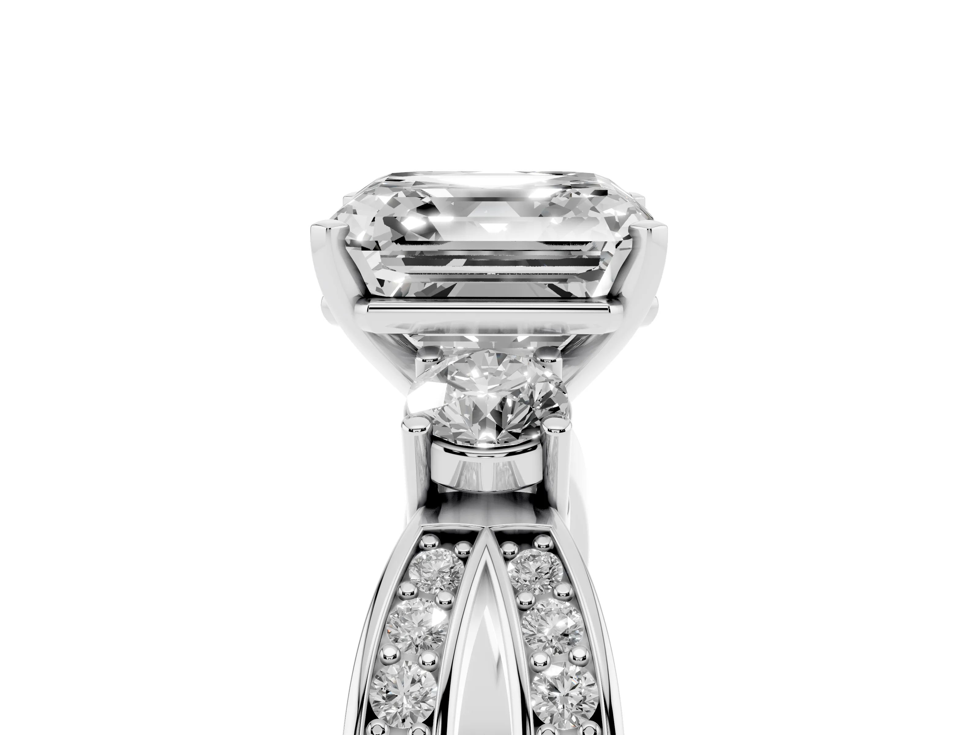 Three-Stone Asscher Cut Diamond Twist Band Ring Set in Silver with Pavé Accents and Prong Setting