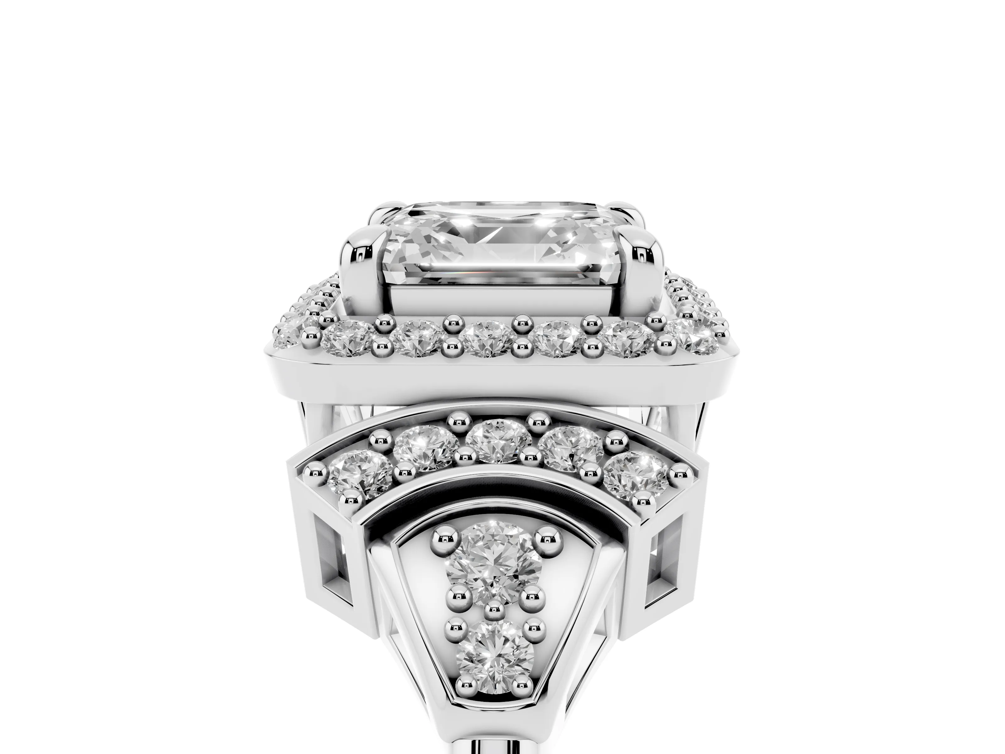 Asscher Cut Diamond Halo Engagement Ring Set in Platinum with Accent Stone Split Shank