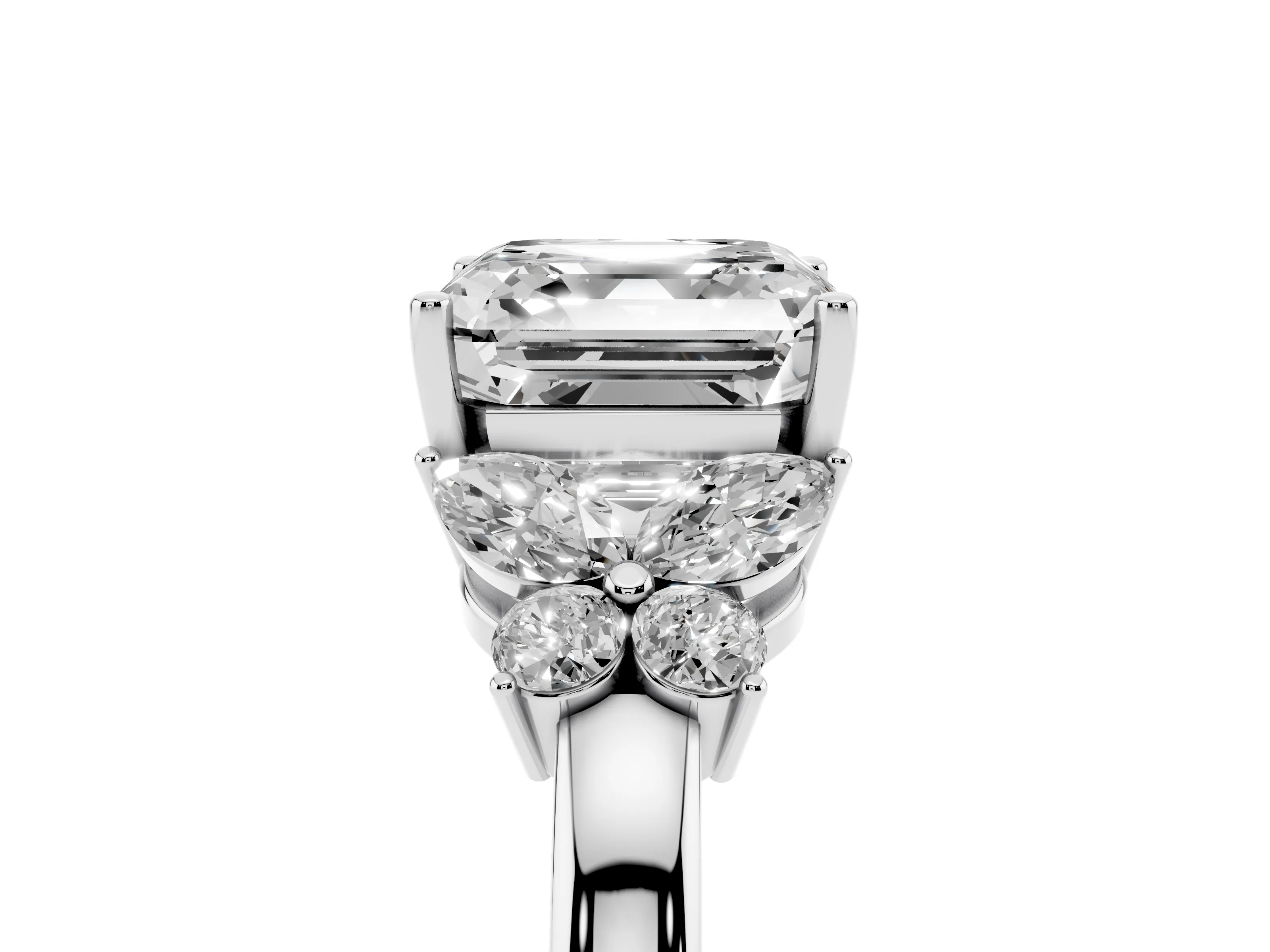 Asscher Cut Diamond Solitaire Floral Ring Set in White gold with Marquise Petals and Prong Setting