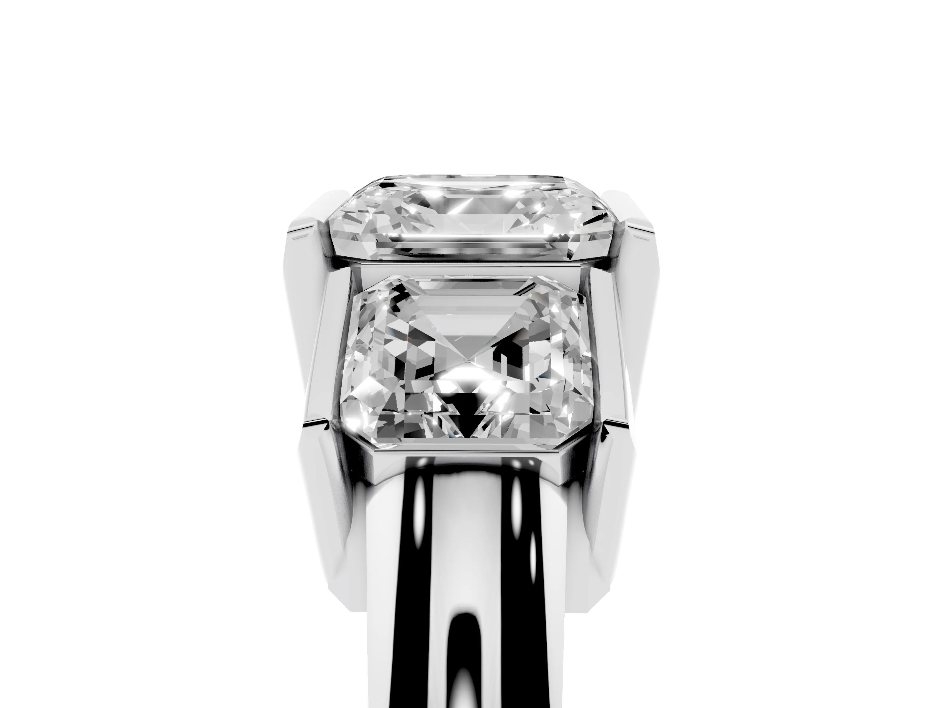Asscher Cut Diamond Three-Stone Channel Set Ring Set in White gold with Smooth Polished Band