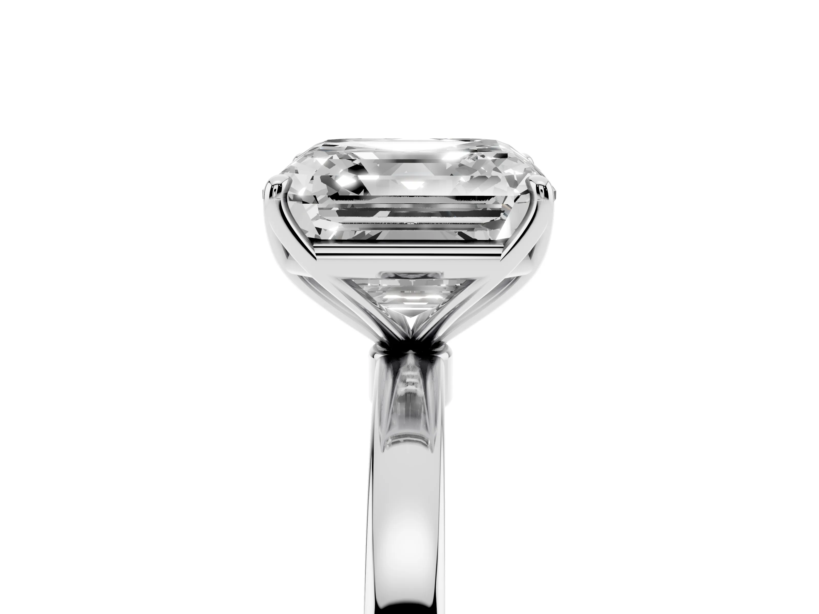 Asscher Cut Diamond Solitaire Ring Set in Silver with Prong Setting and Thin Polished Band