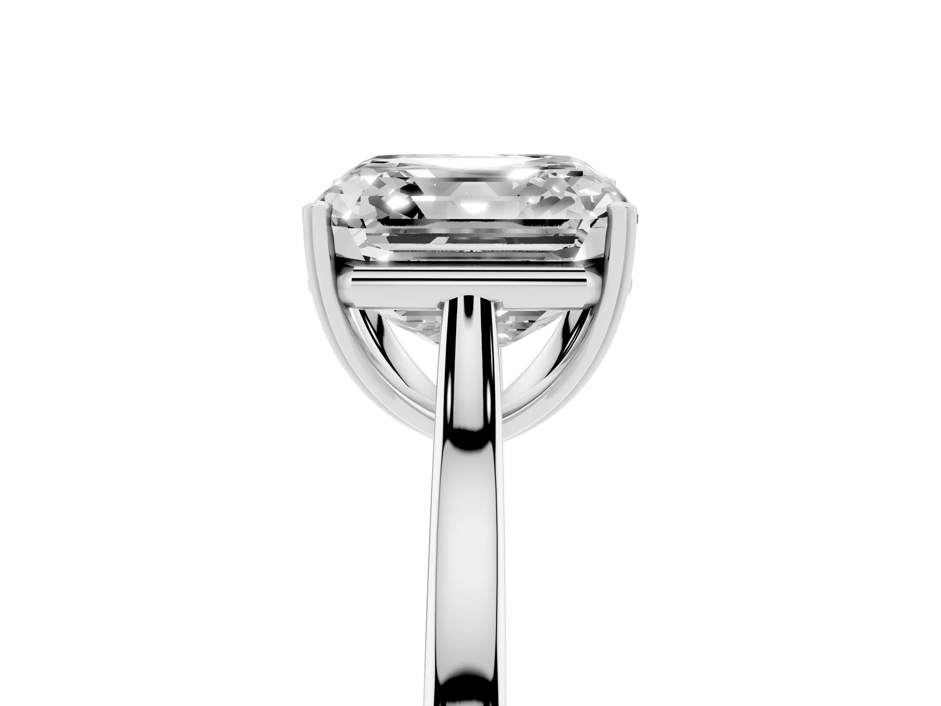 Asscher Cut Diamond Solitaire Heart Prong Engagement Ring Set in White gold with Tapered Band