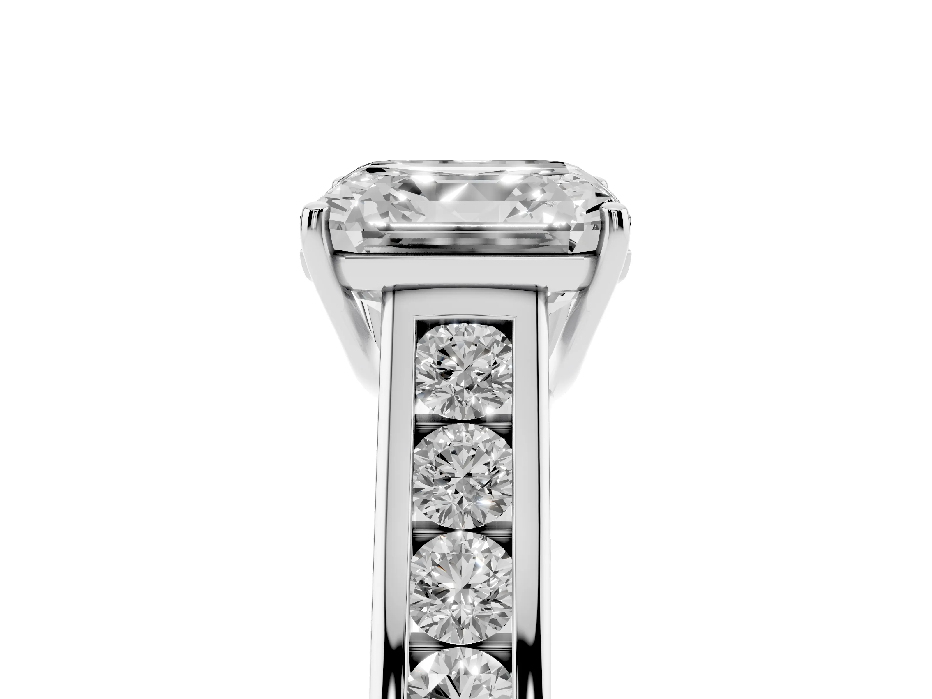 Asscher Cut Diamond Brilliant Channel-Set Solitaire Ring Set in White gold with Prong Setting