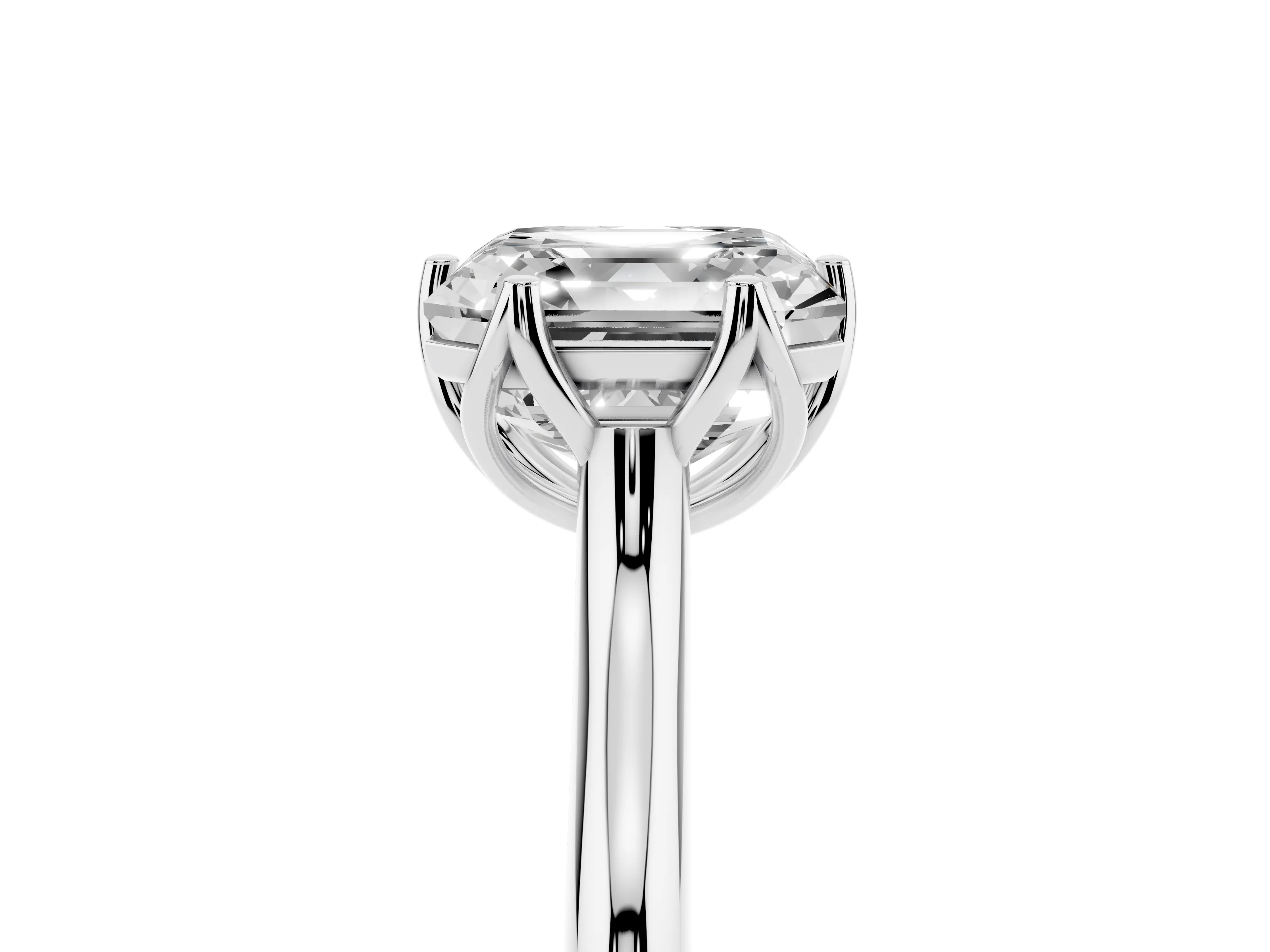 Asscher Cut Diamond Solitaire Cathedral Ring Set in Platinum with Prong Setting