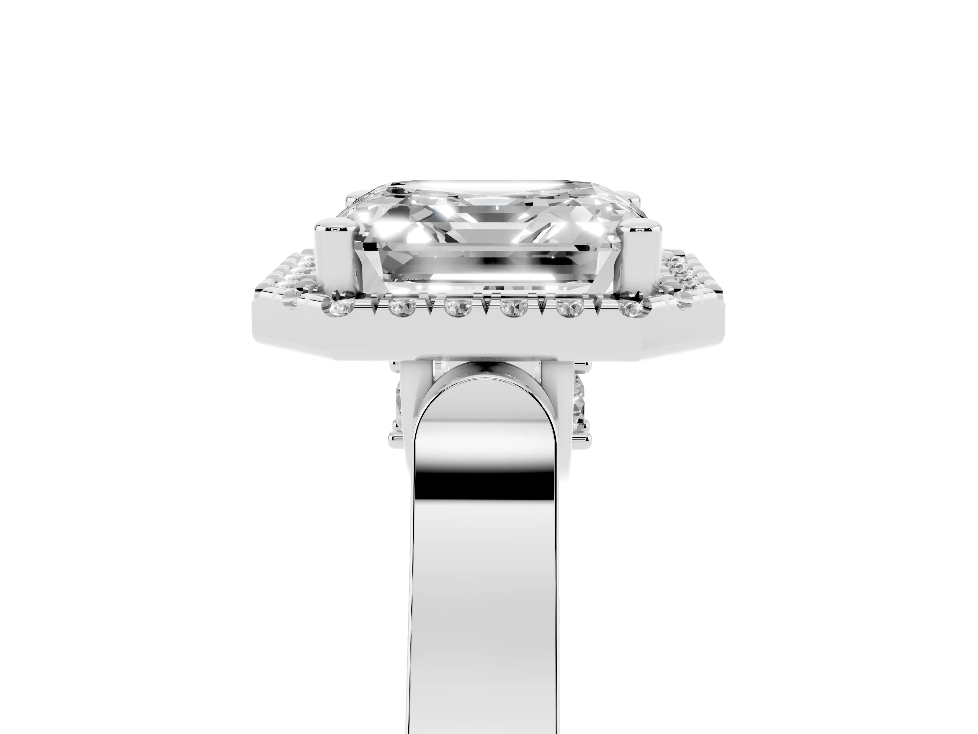 Asscher Cut Diamond Halo Ring Set in Silver with Pavé-Lined Split Shank Band