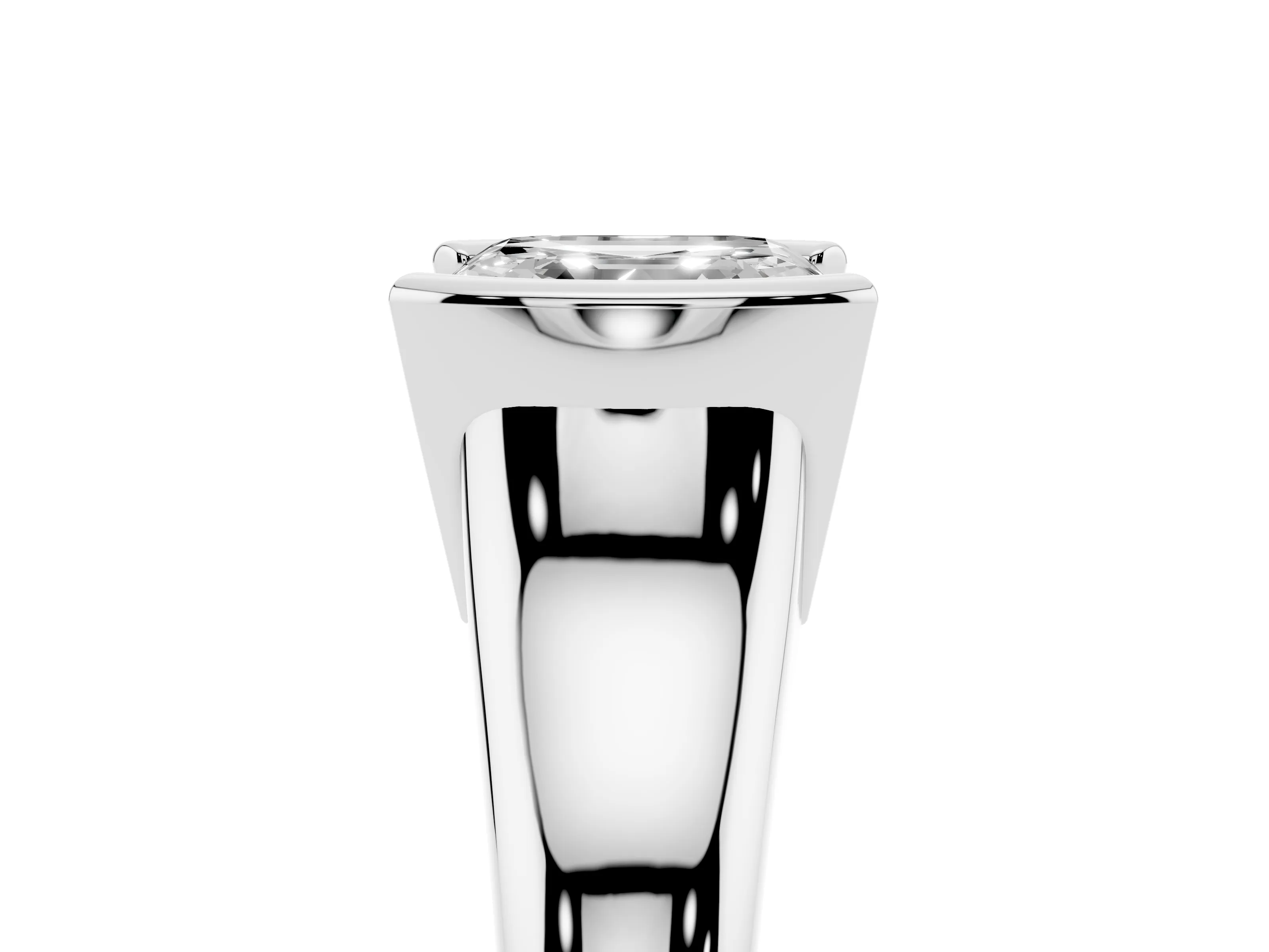 Asscher Cut Diamond Solitaire Tension Set Ring Set in Platinum with Split Shank Band