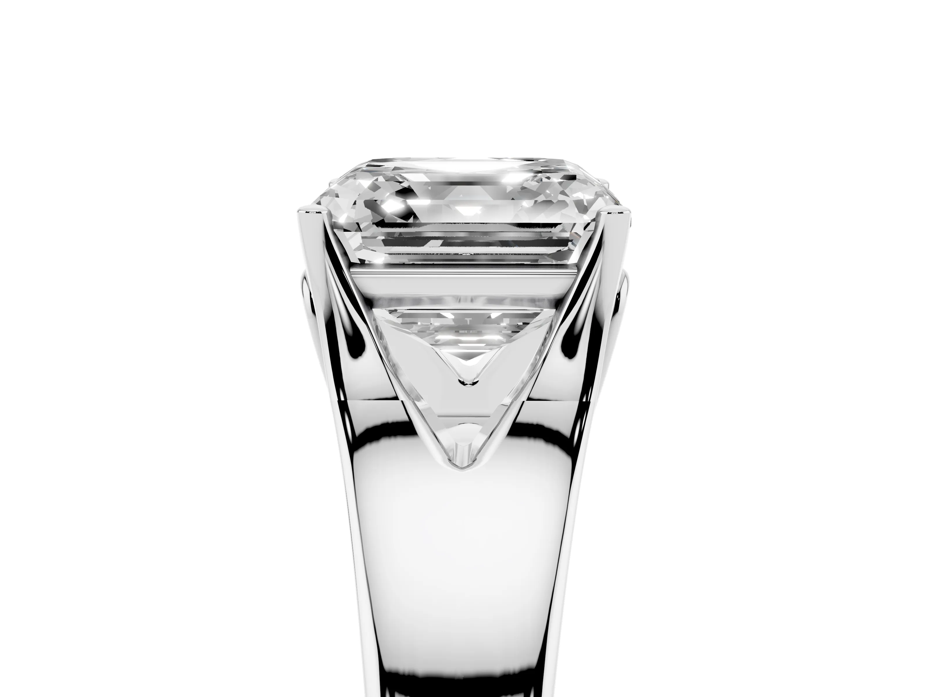 Asscher Cut Diamond Solitaire Ring Set in Platinum with Arched Cathedral Band and Prong Setting