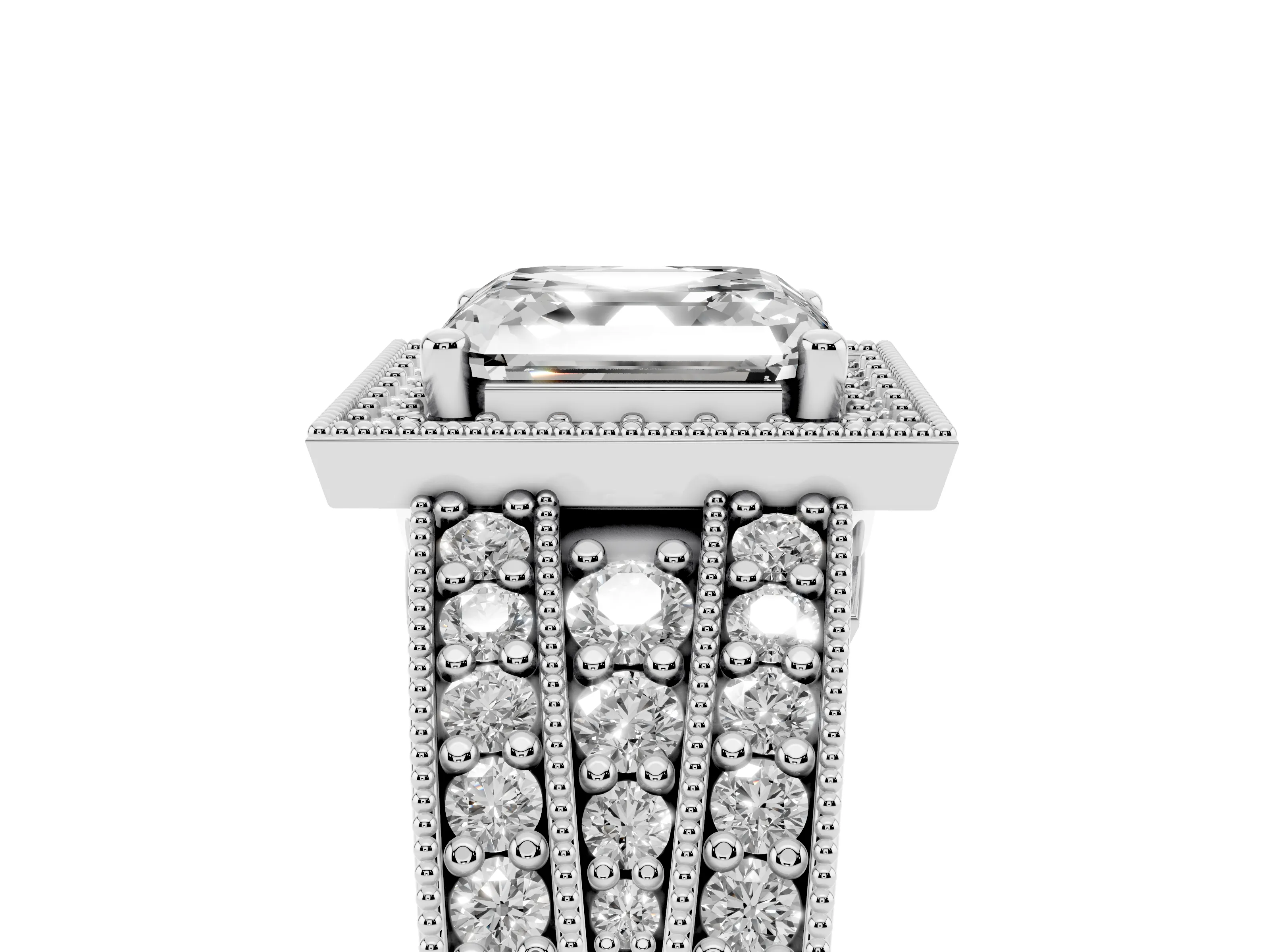 Asscher Cut Diamond Halo Ring Set in Silver with Accent Split Shank and Prong Setting