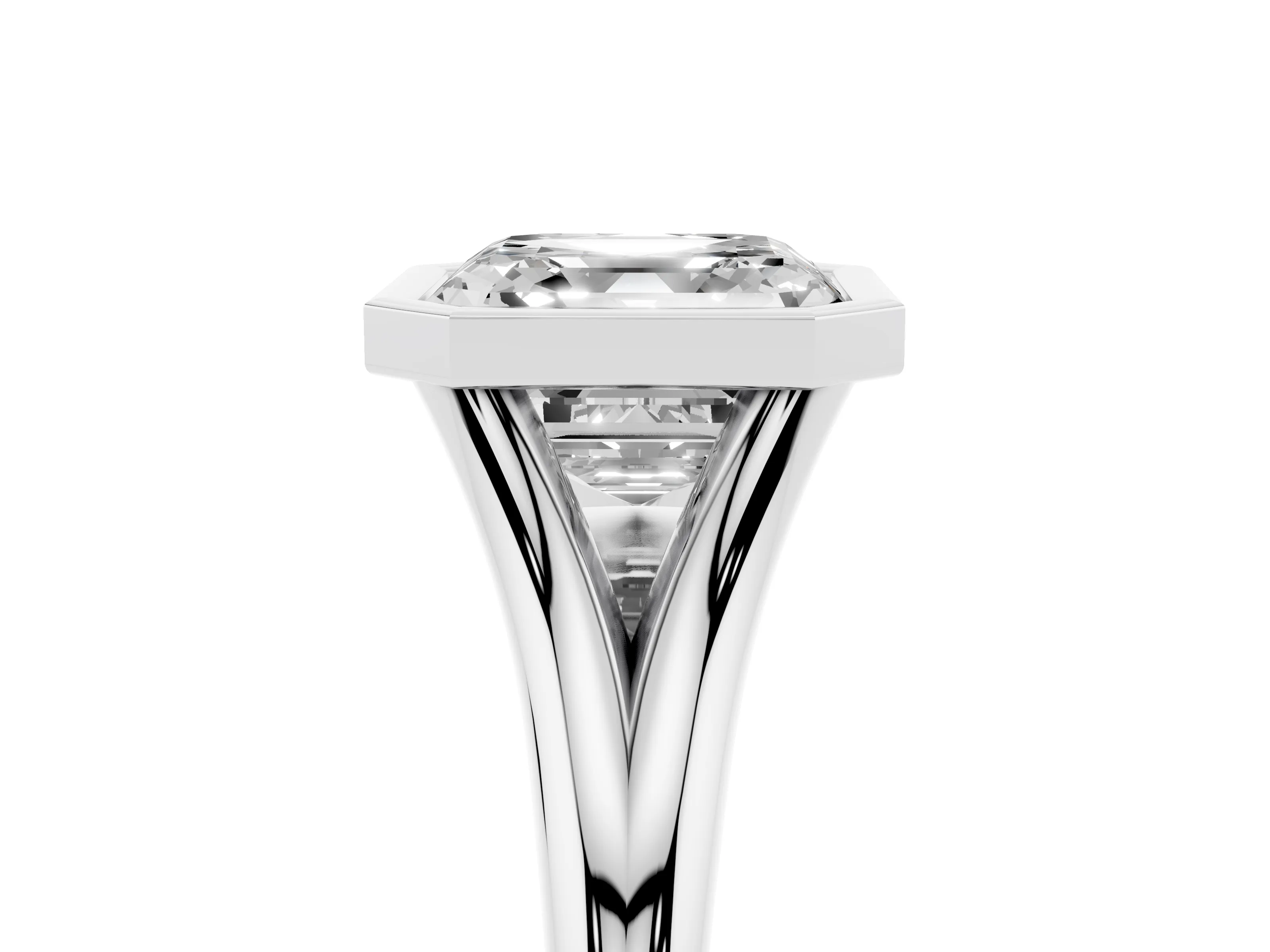 Bezel Set Asscher Cut Diamond Solitaire Ring Set in Platinum with Tapered Band