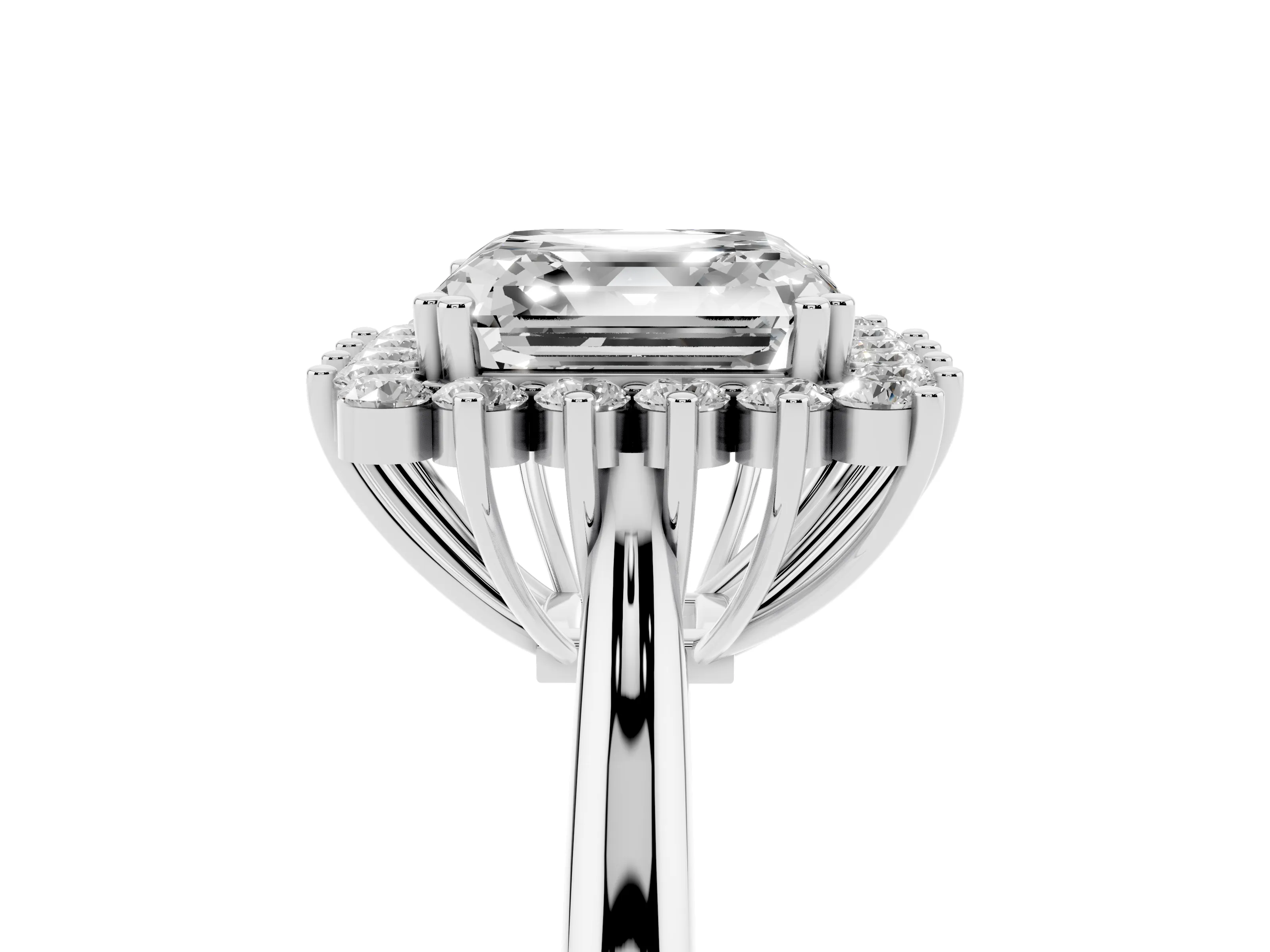 Asscher Cut Diamond Halo Ring Set in Platinum with Plain Solitaire Band and Prong Setting