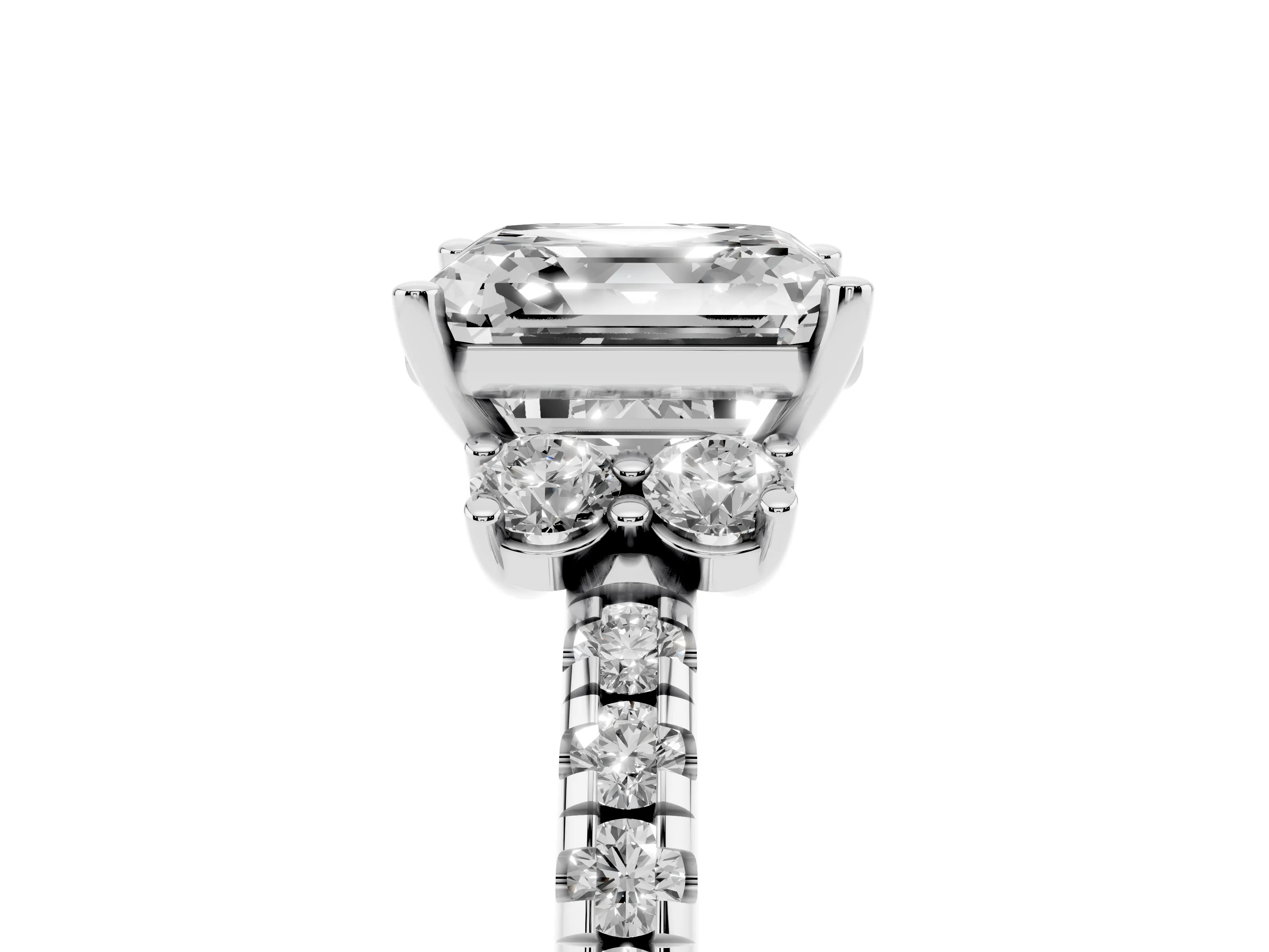 Asscher Cut Diamond Three-Stone Pavé Ring Set in Silver with Prong Setting