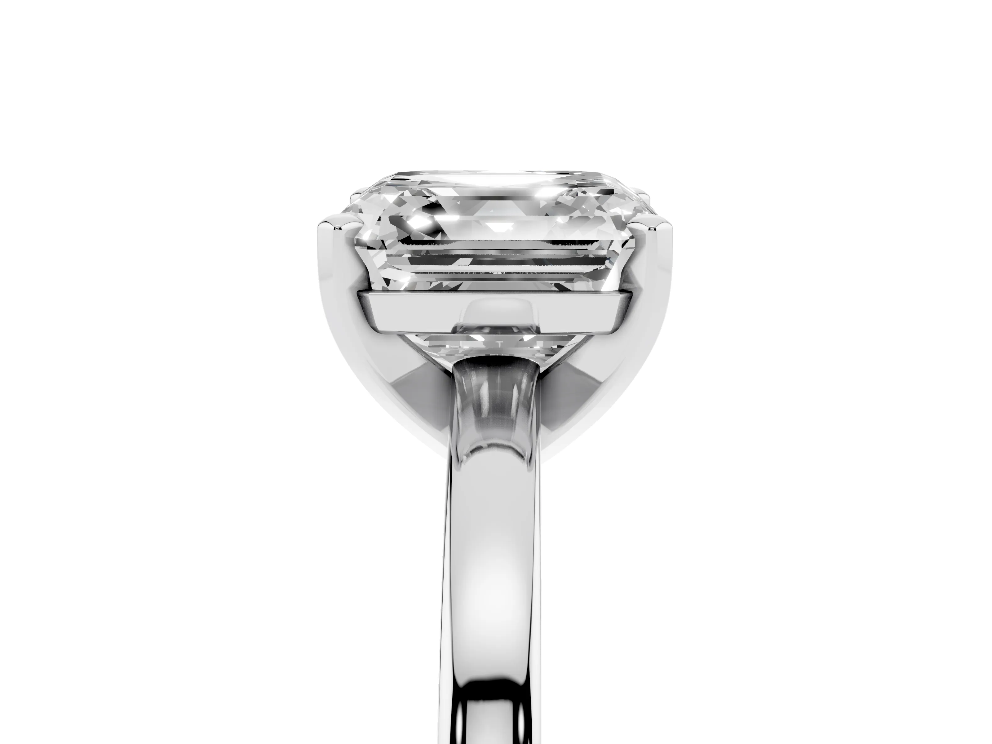 Asscher Cut Diamond Solitaire Engagement Ring Set in Platinum with Prong Setting on a Classic Band