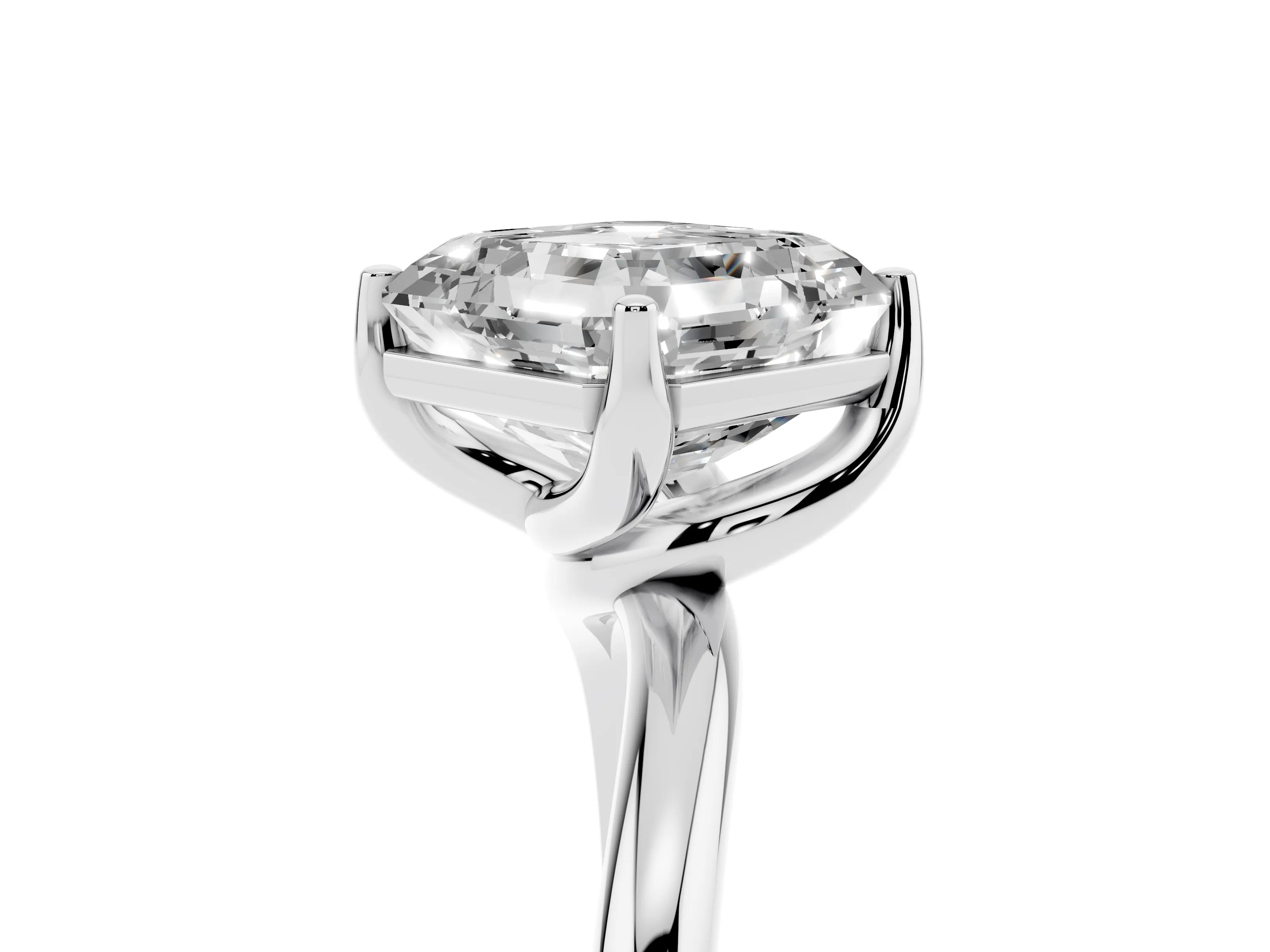 Asscher Cut Diamond Solitaire Engagement Ring Set in White gold with Classic Plain Band