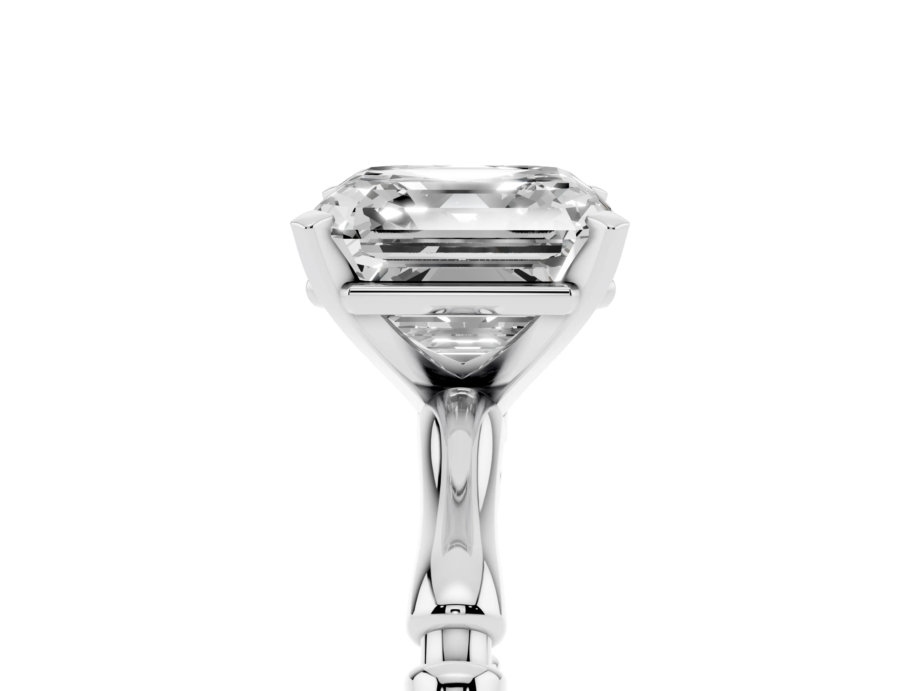 Asscher Cut Diamond Solitaire Ring Set in White gold with Bamboo Band and Prong Setting