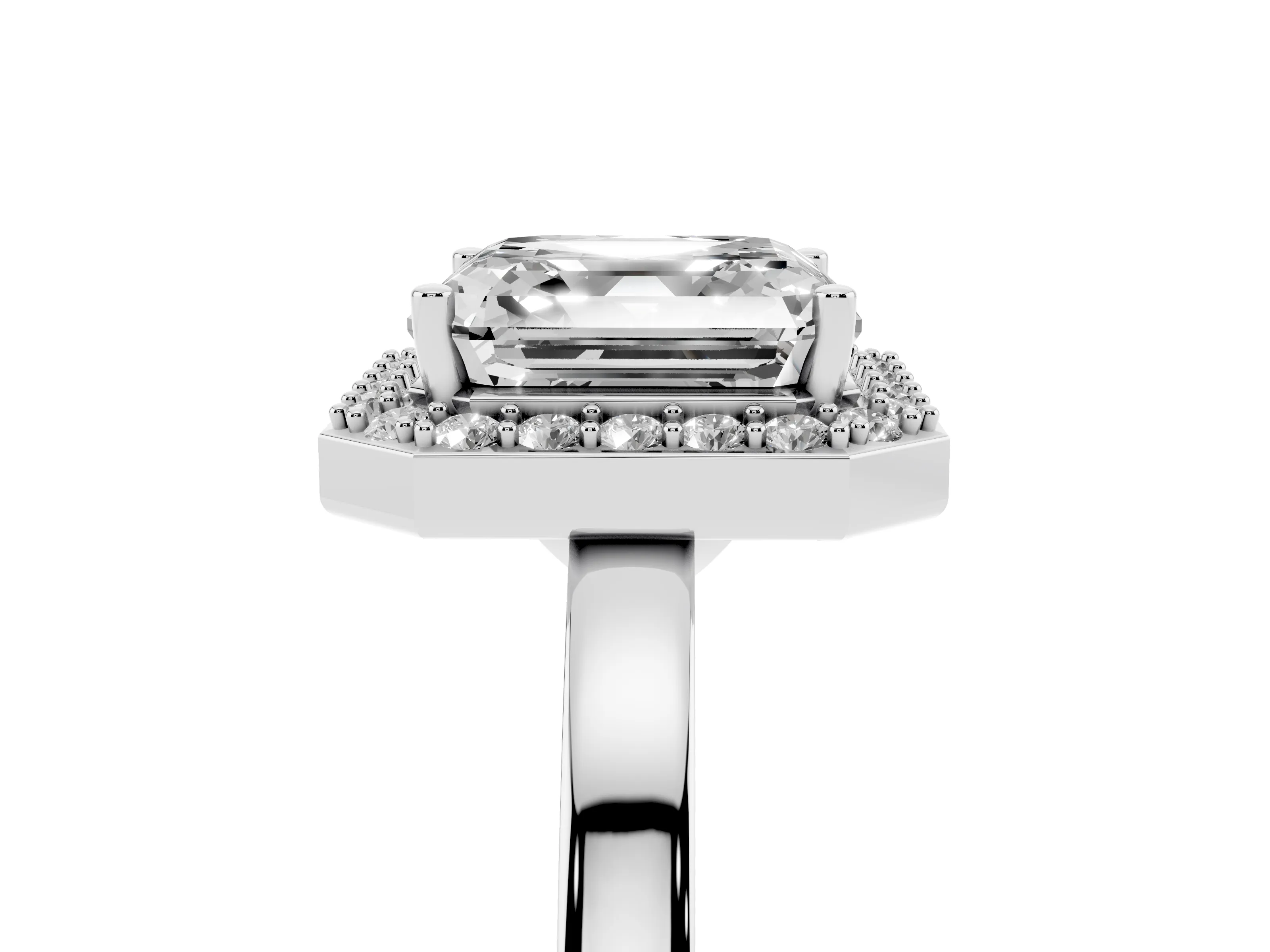 Asscher Cut Diamond Halo Ring Set in Platinum with Solitaire Band and Prong Setting
