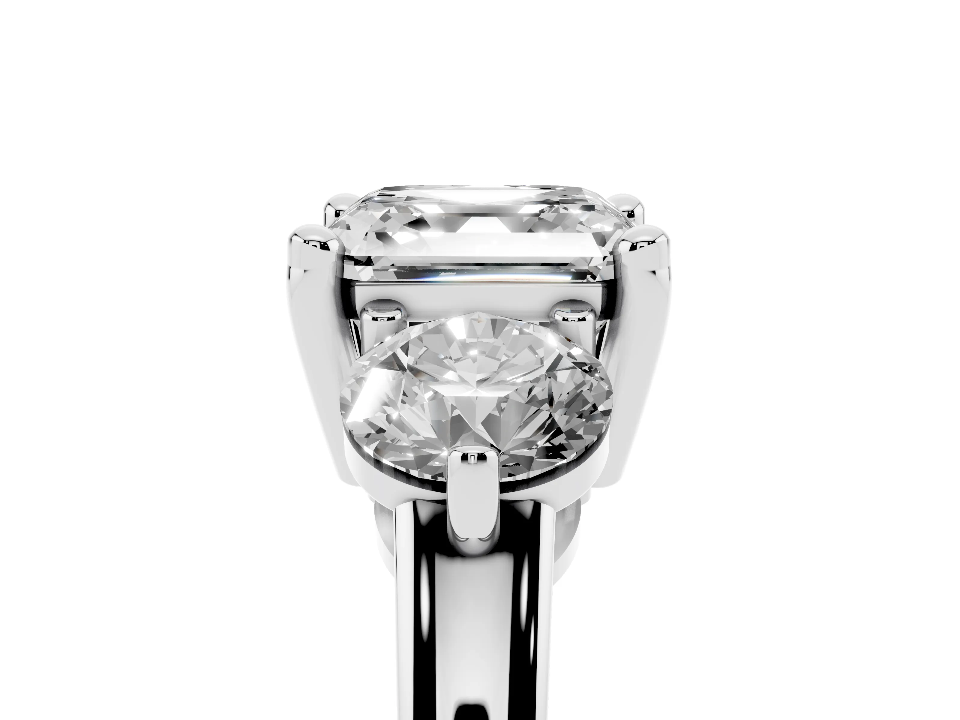 Asscher Cut Diamond Three-Stone Ring Set in Silver with Prong Setting and Classic Band