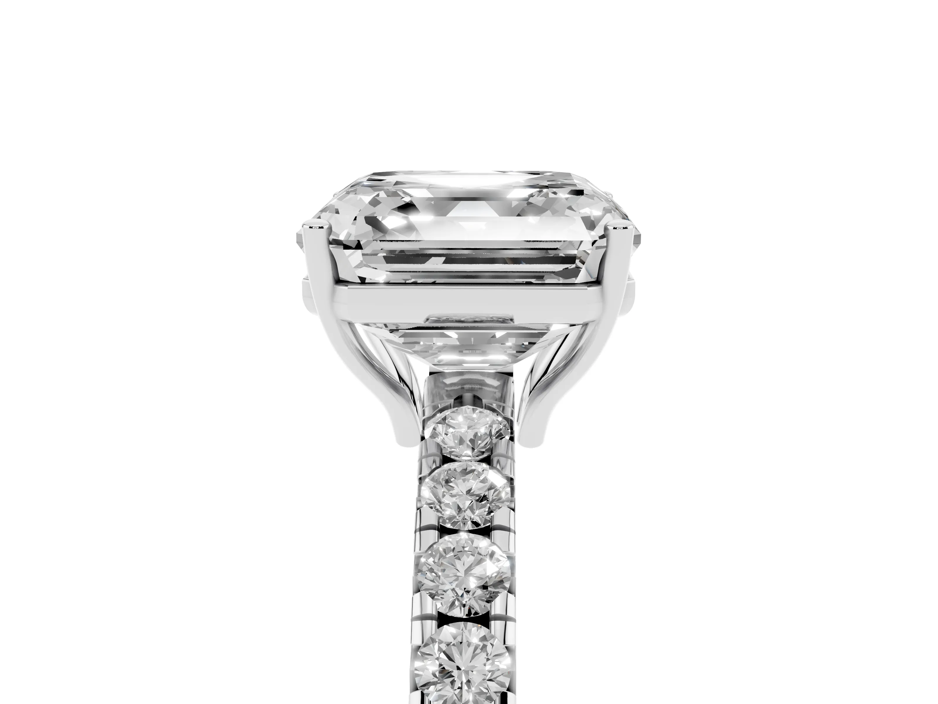 Asscher Cut Diamond Pavé Solitaire Engagement Ring Set in Platinum with Prong Setting