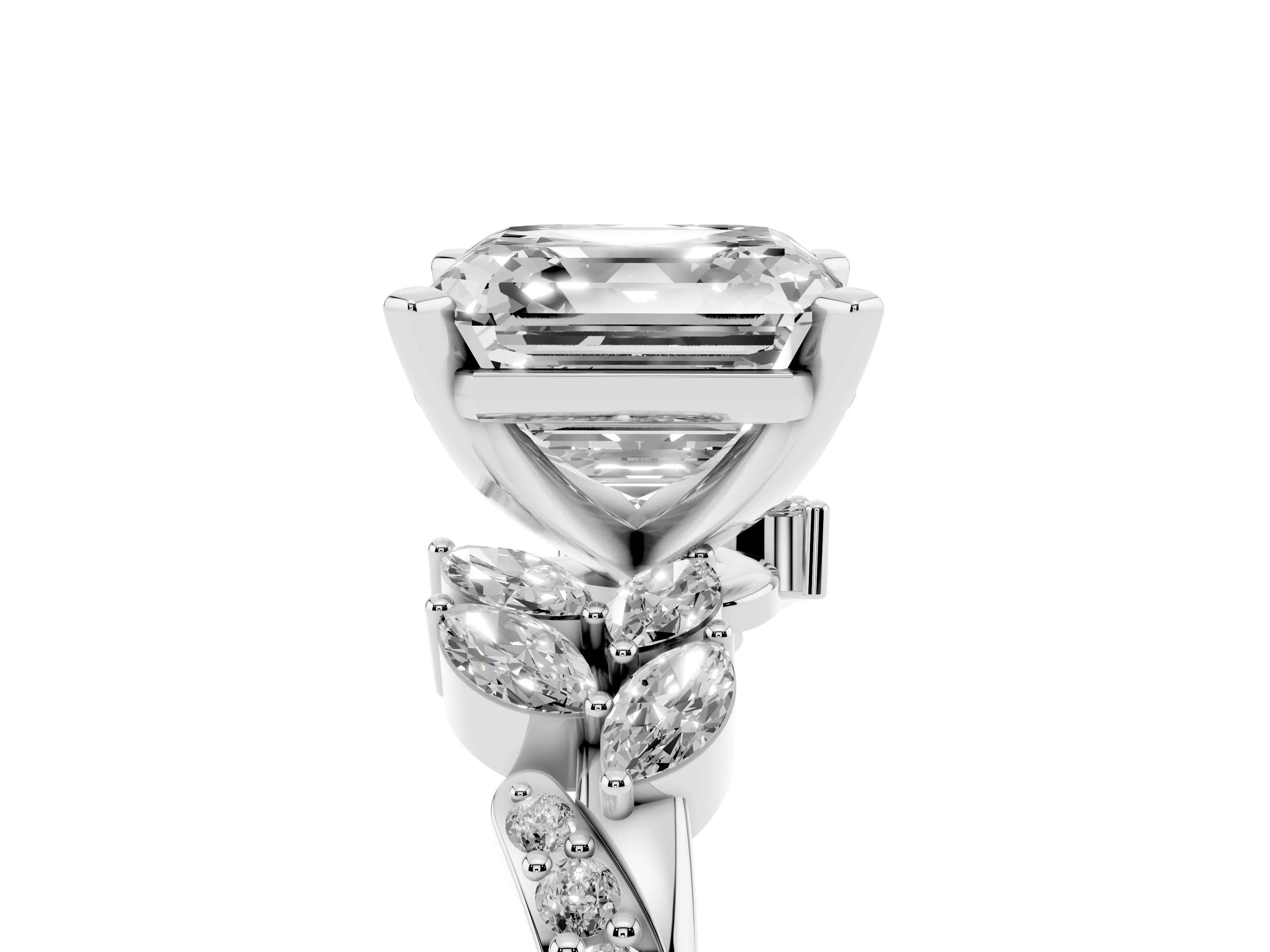 Asscher Cut Diamond Solitaire Ring Set in Silver with Marquise Twist Band and Prong Setting
