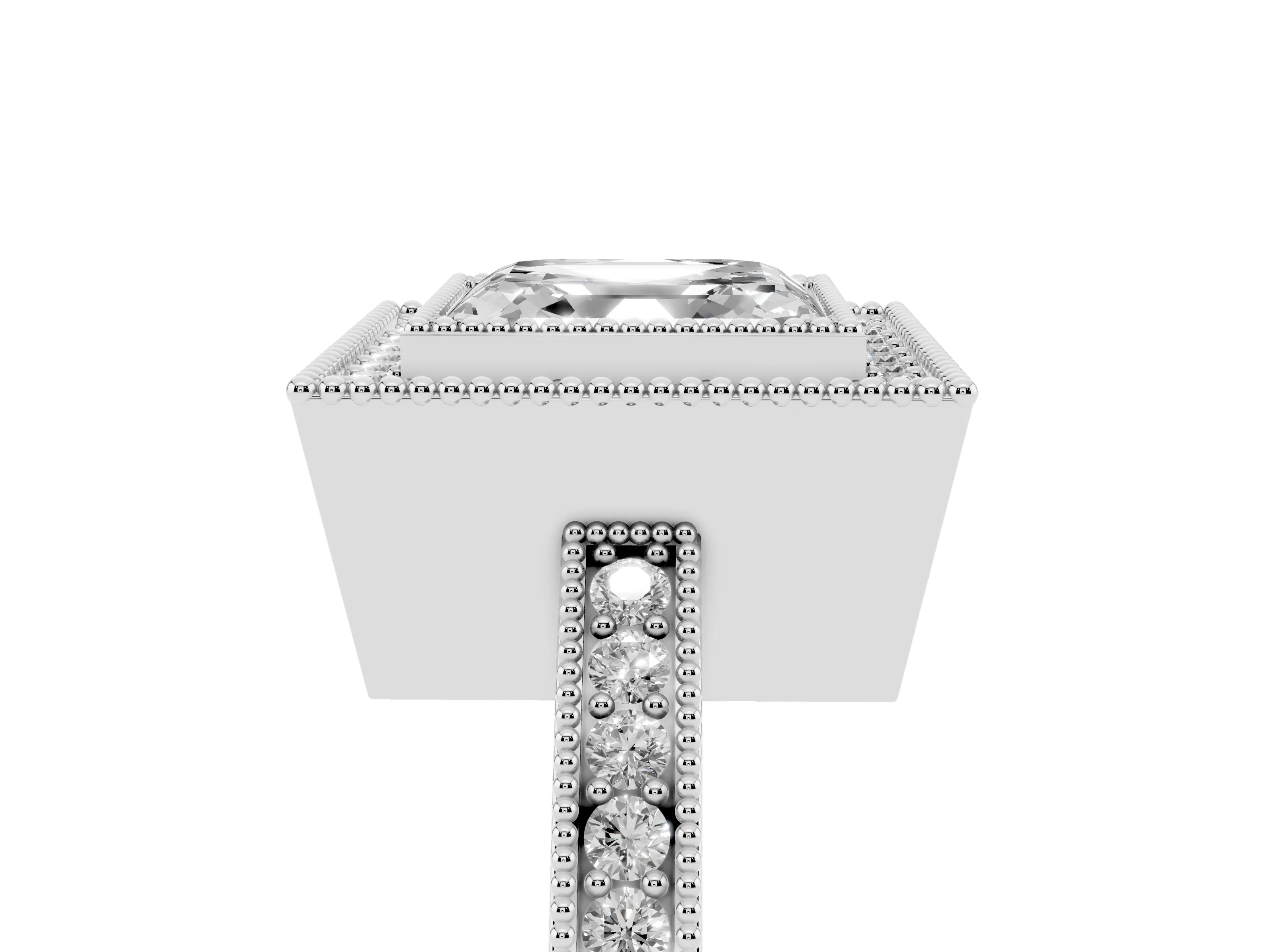 Asscher Cut Diamond Round Halo Ring Set in Silver with Pavé Band