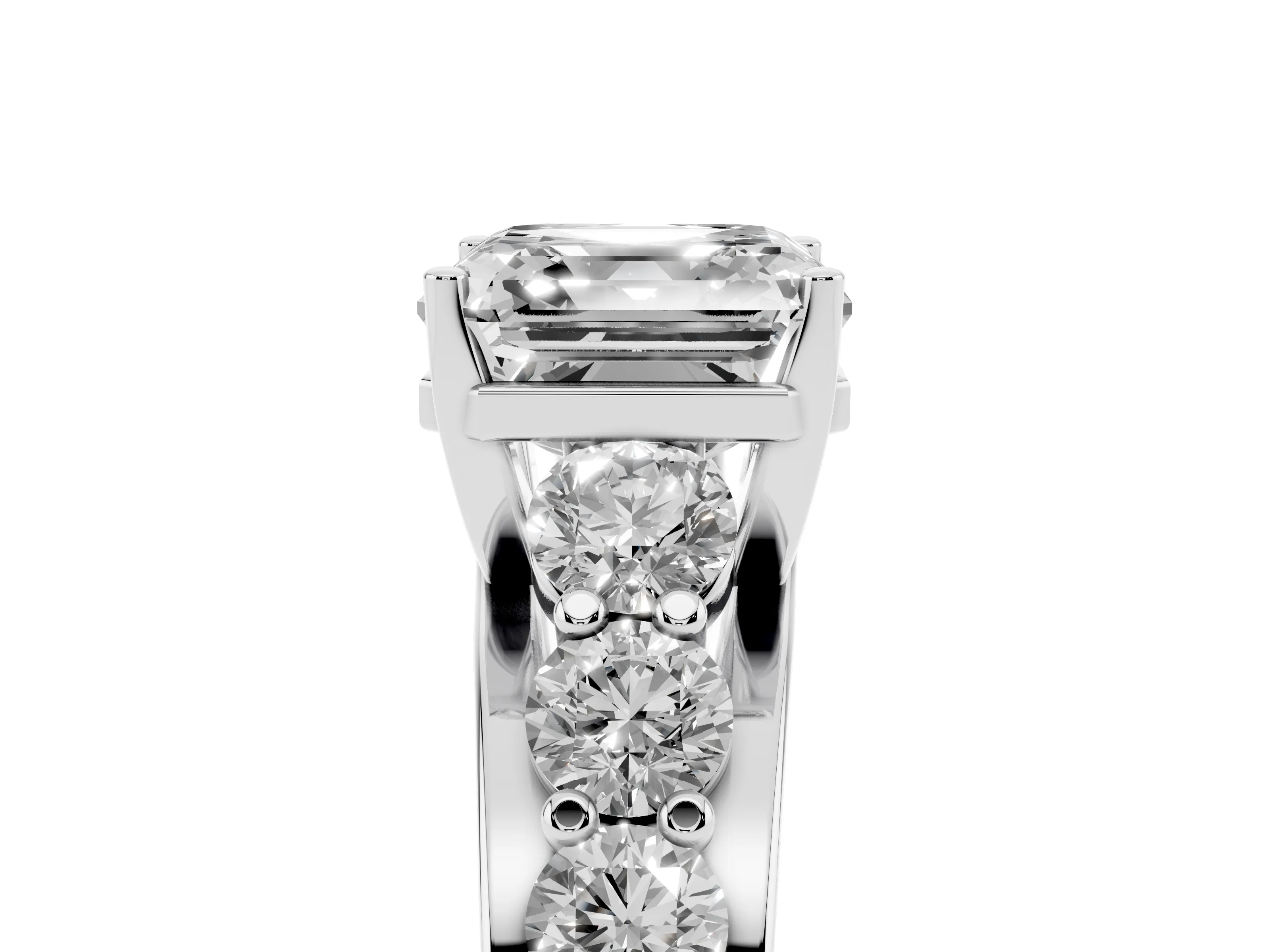 Asscher Cut Diamond Pavé Engagement Ring Set in Silver with Prong Setting